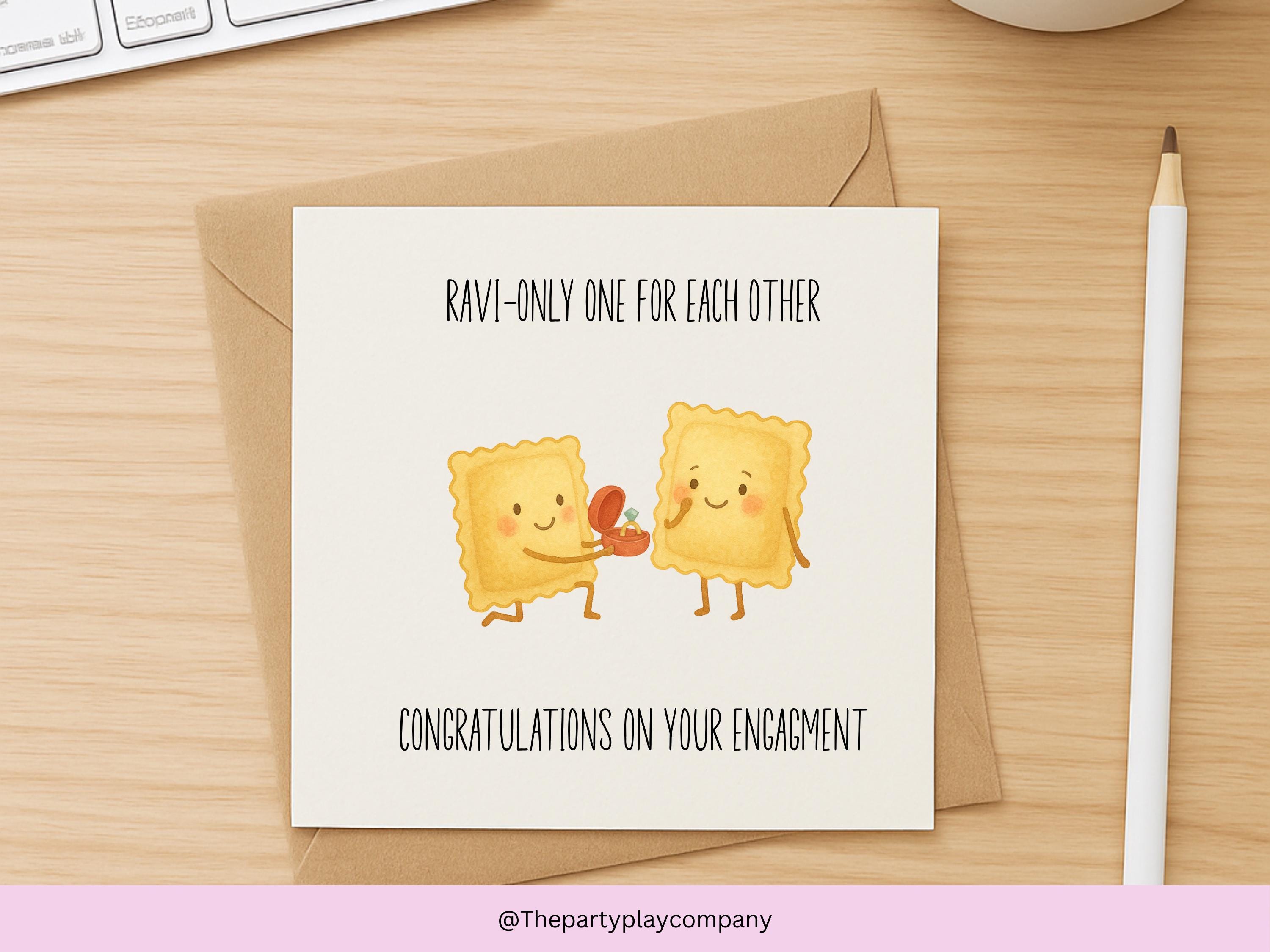 Funny Engagement Card | Ravioli Pun Couple | Ravi-only One Love | Cute Congratulations Card for Engagement