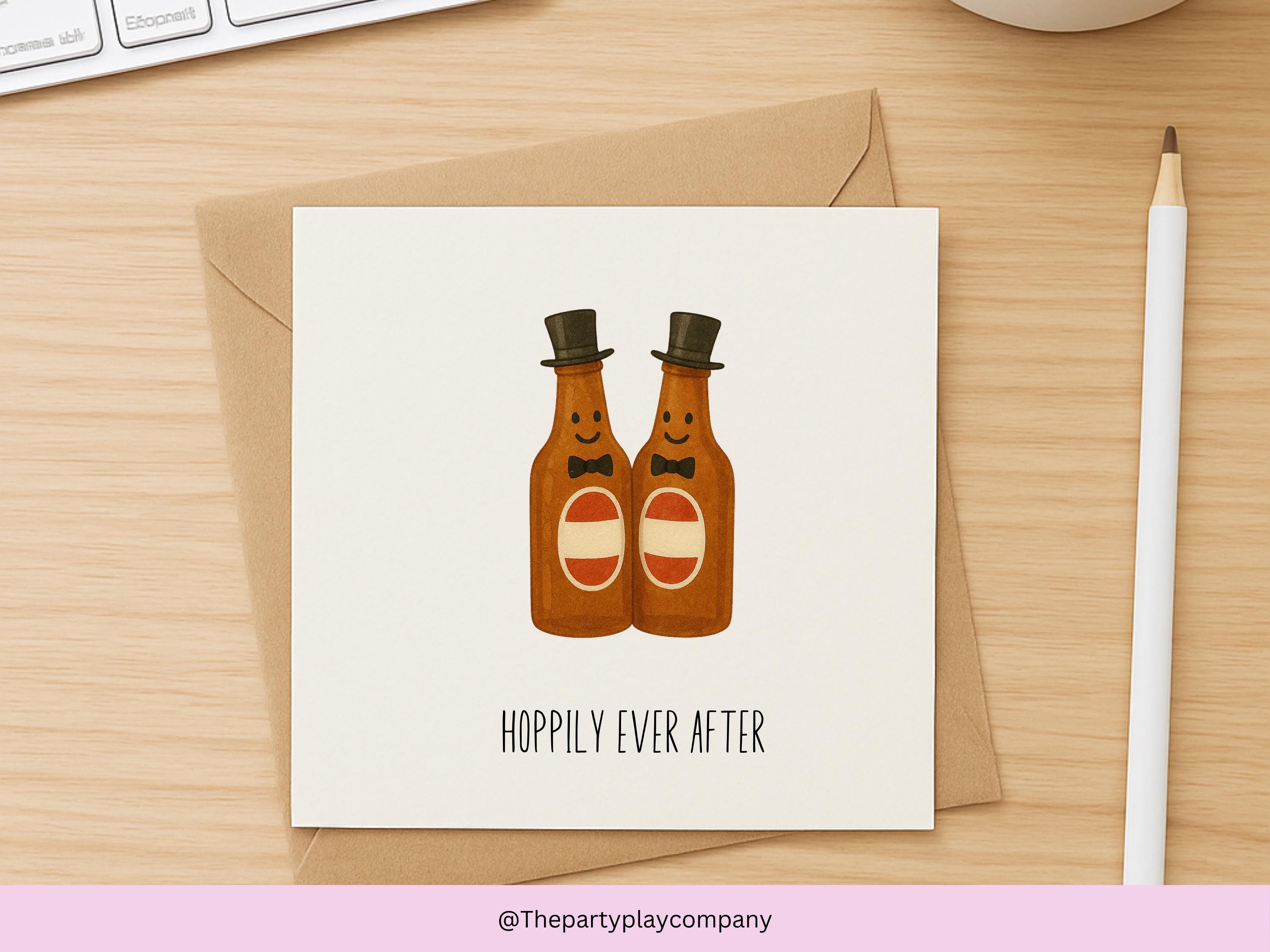 Funny LGBTQ Wedding Card: Hoppily Ever After Beer Grooms