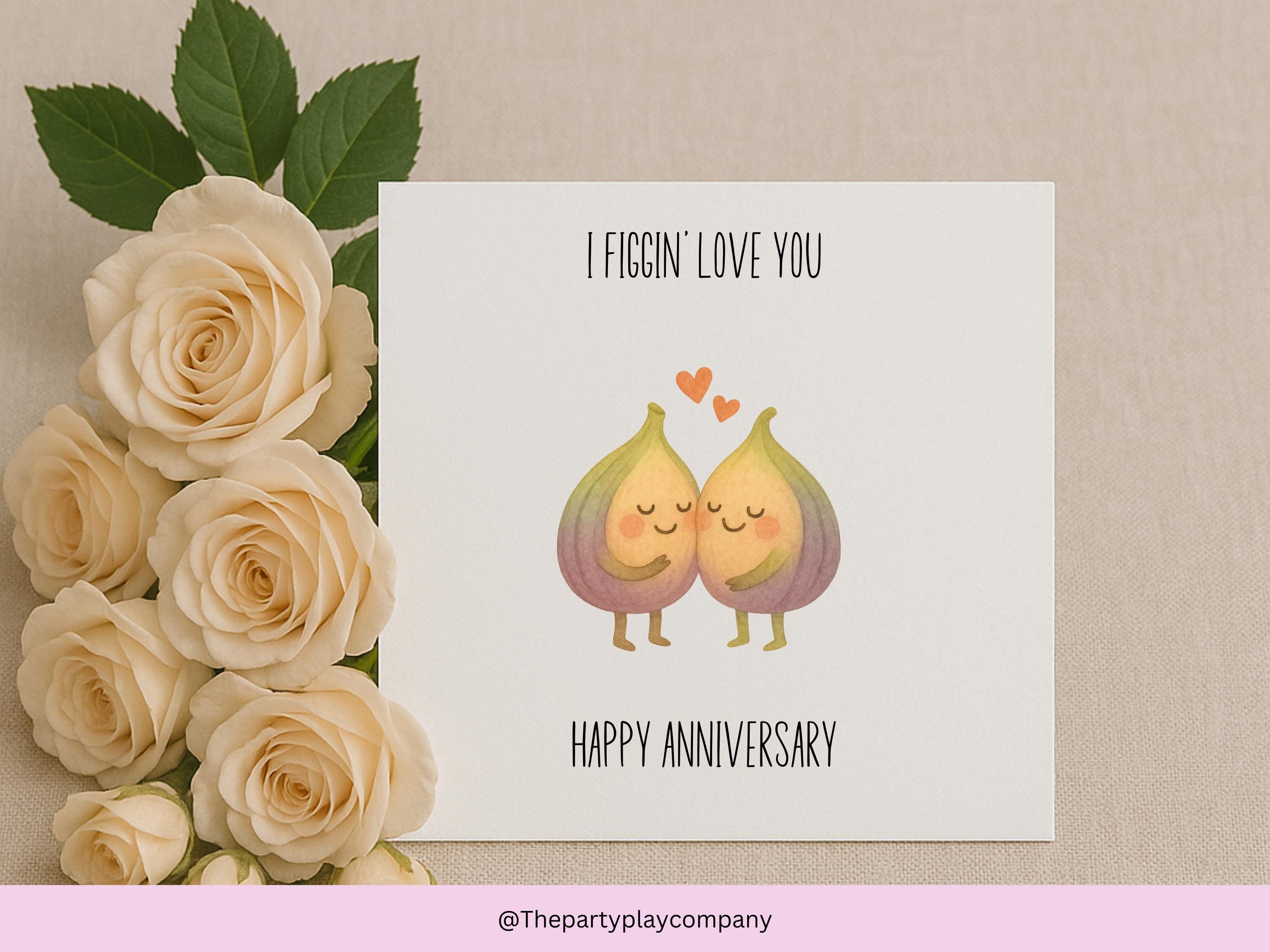 Funny Fig Anniversary Card: I Figgin' Love You - Kawaii Food Pun