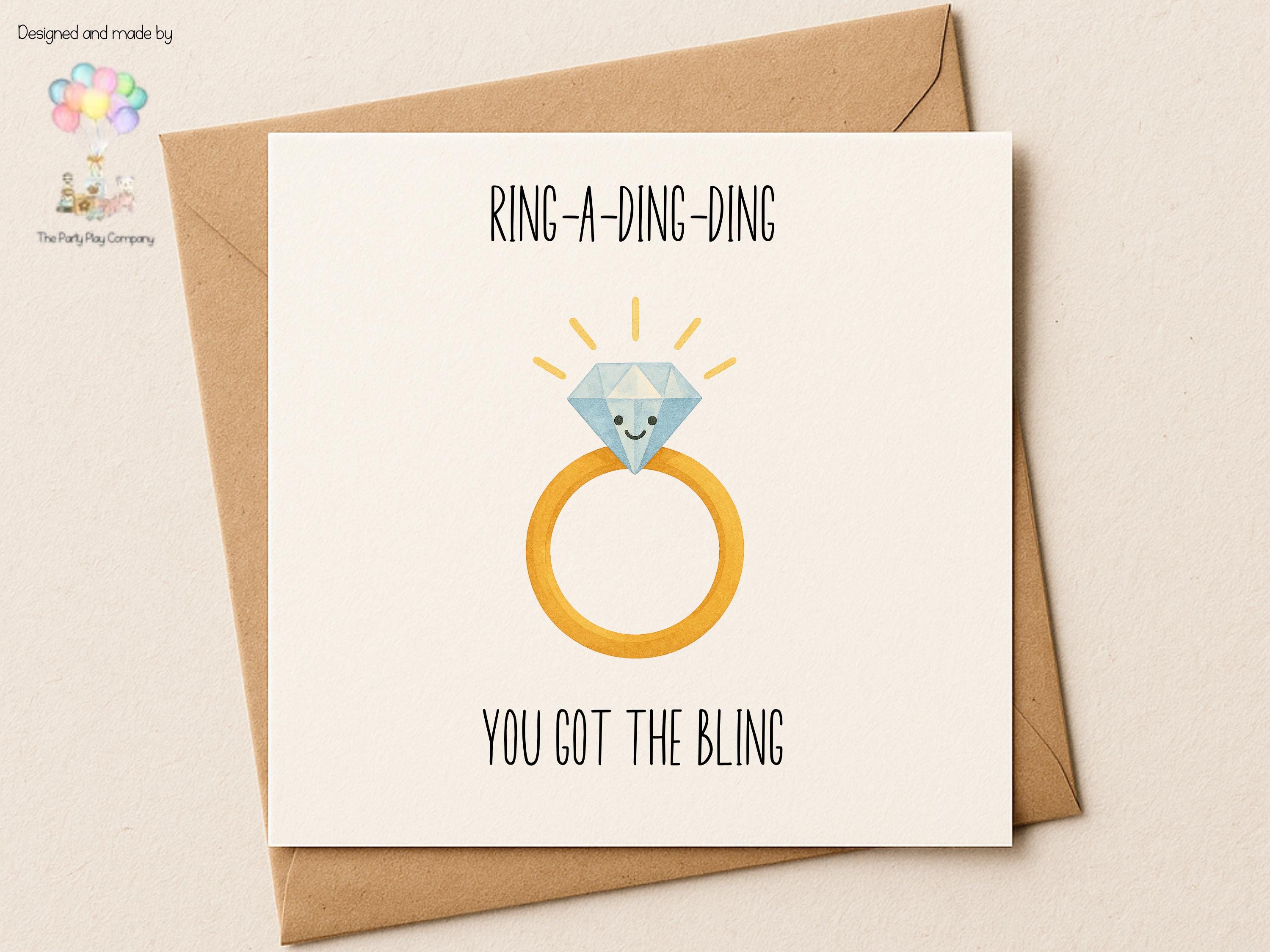Funny Engagement Card: Ring a Ding Pun - Diamond Ring Design