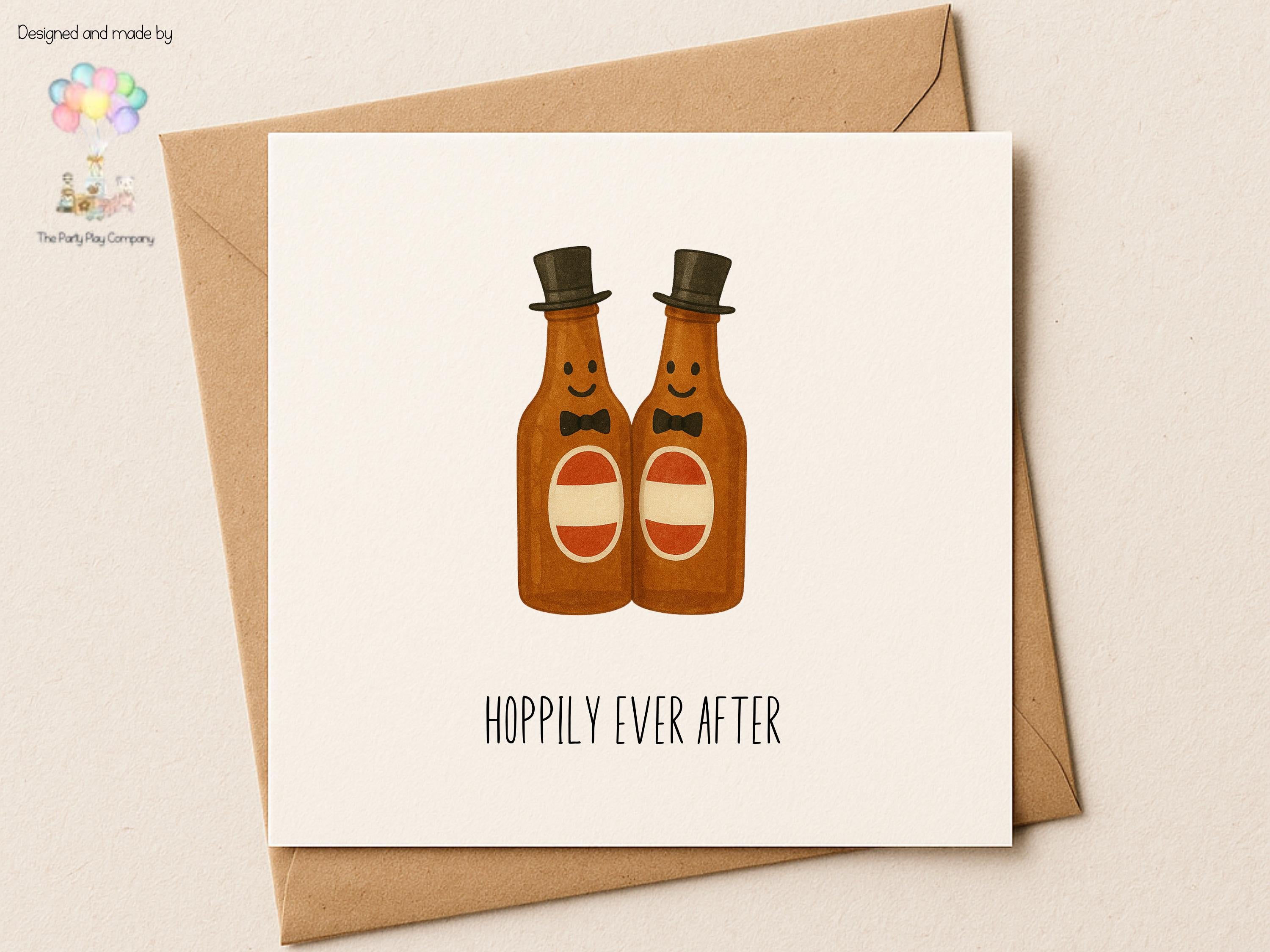 Funny LGBTQ Wedding Card: Hoppily Ever After Beer Grooms