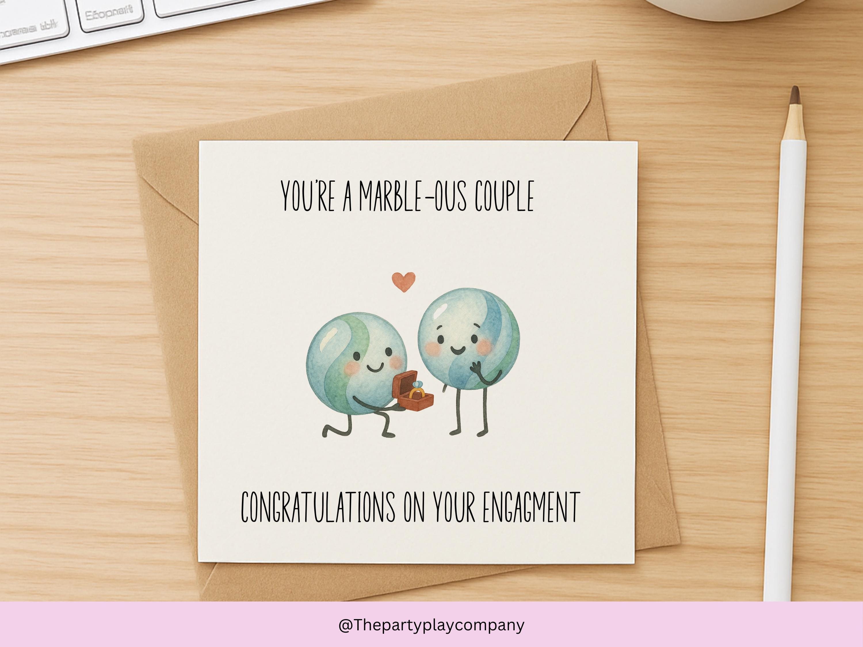 Funny Engagement Card: Marble Pun - "Marble-ous" Love