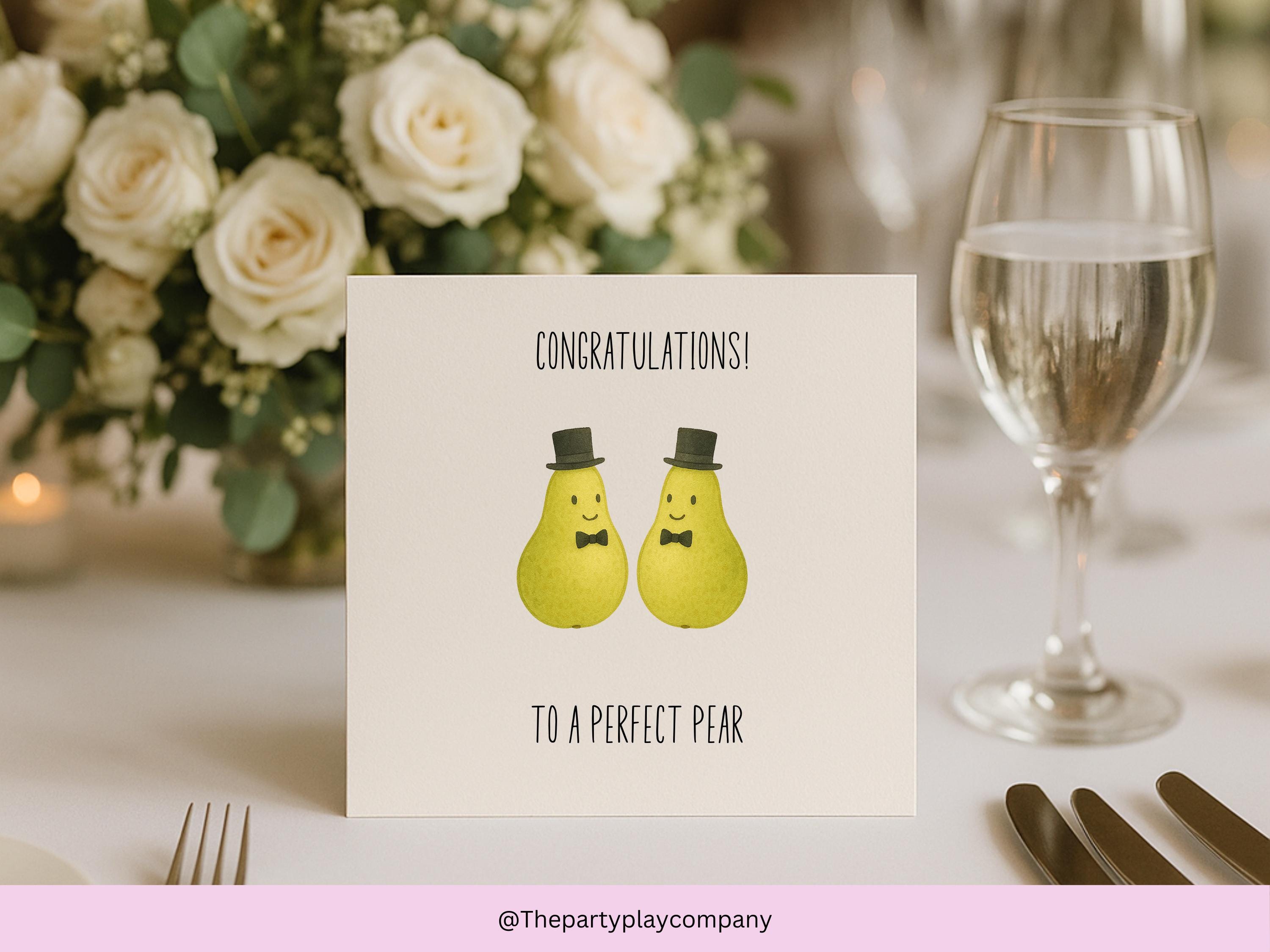 Funny LGBTQ Gay Wedding Card – Perfect Pear Pun – Cute Groom Pears Illustration – Same-Sex Marriage Card for Him