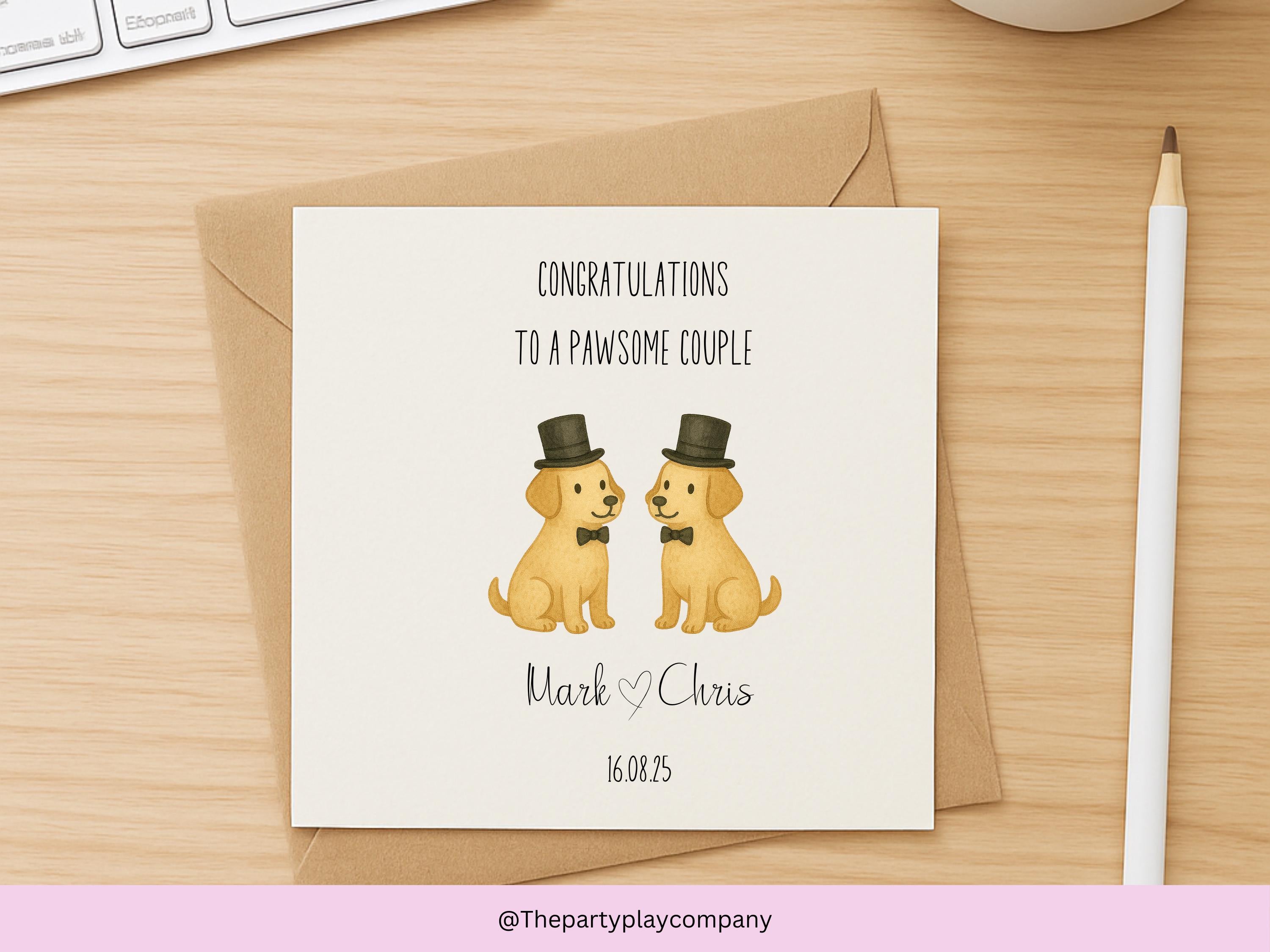 Funny Gay Wedding Card: Pawsome Dog Pun - Personalized Anniversary Card