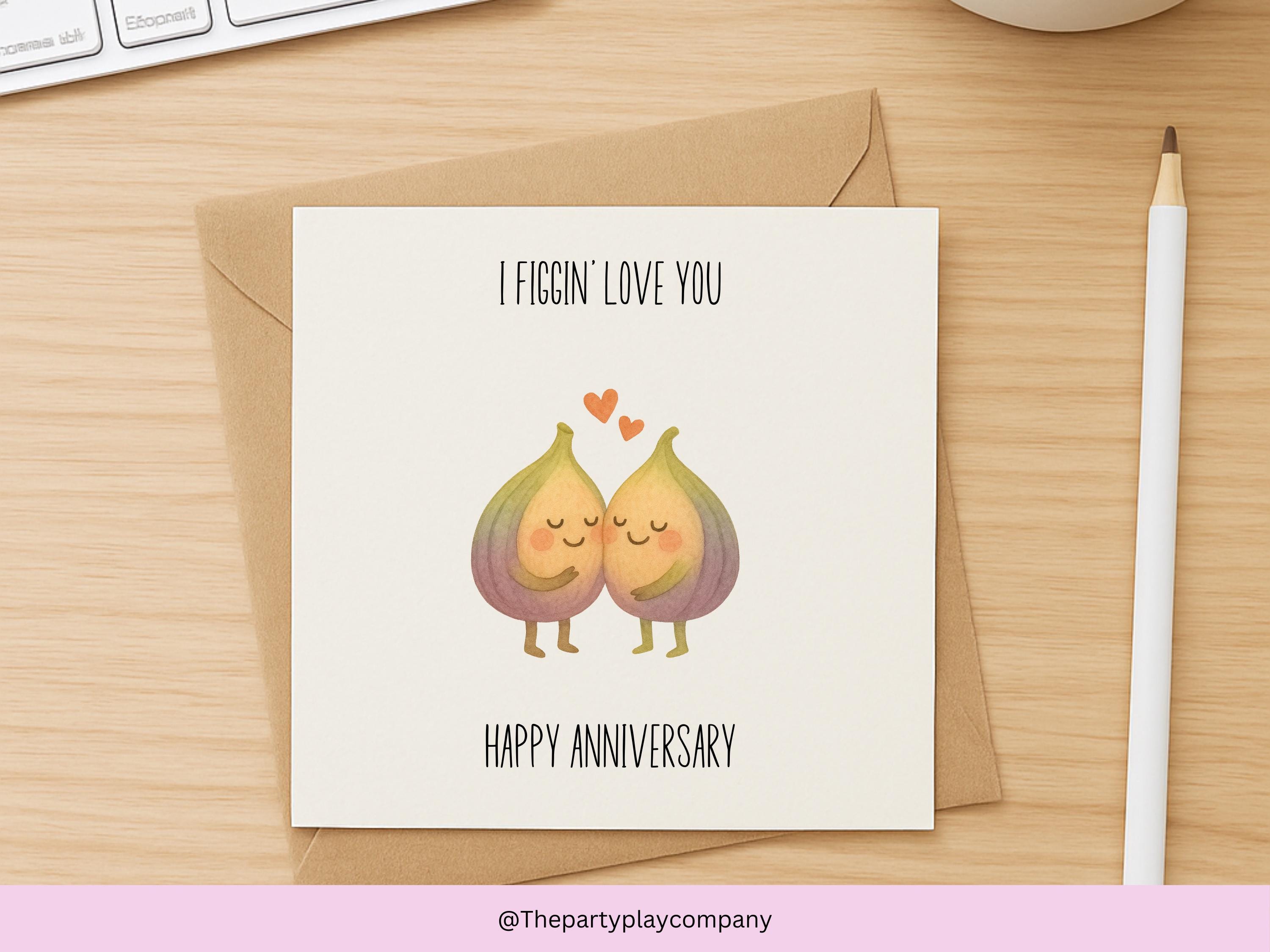 Funny Fig Anniversary Card: I Figgin' Love You - Kawaii Food Pun