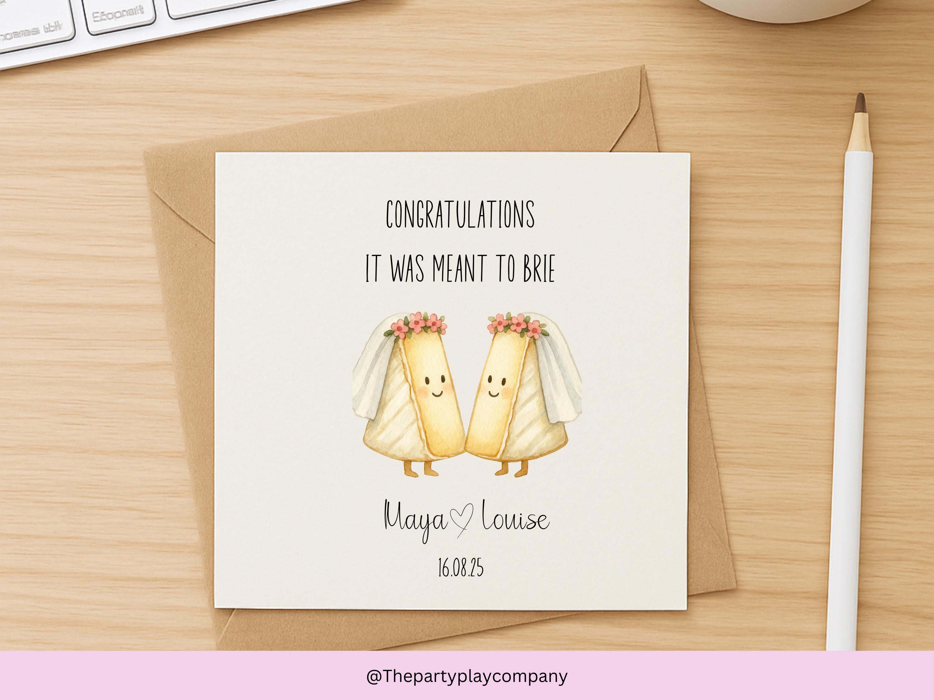 Funny Lesbian Wedding Card: Two Brides Cheese Pun Anniversary Card