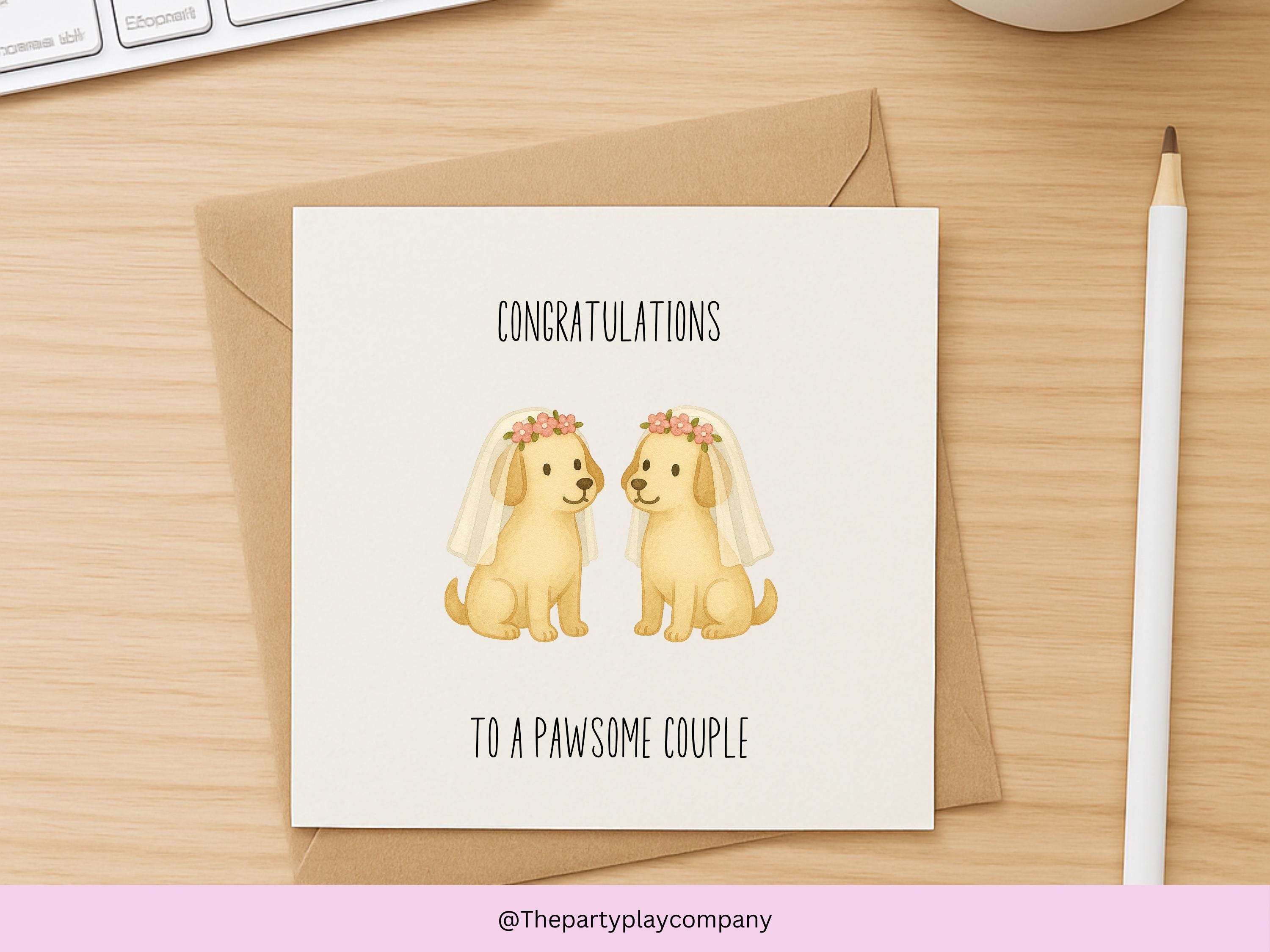 Funny Lesbian Wedding Card: Pawsome Bride Dogs Illustration