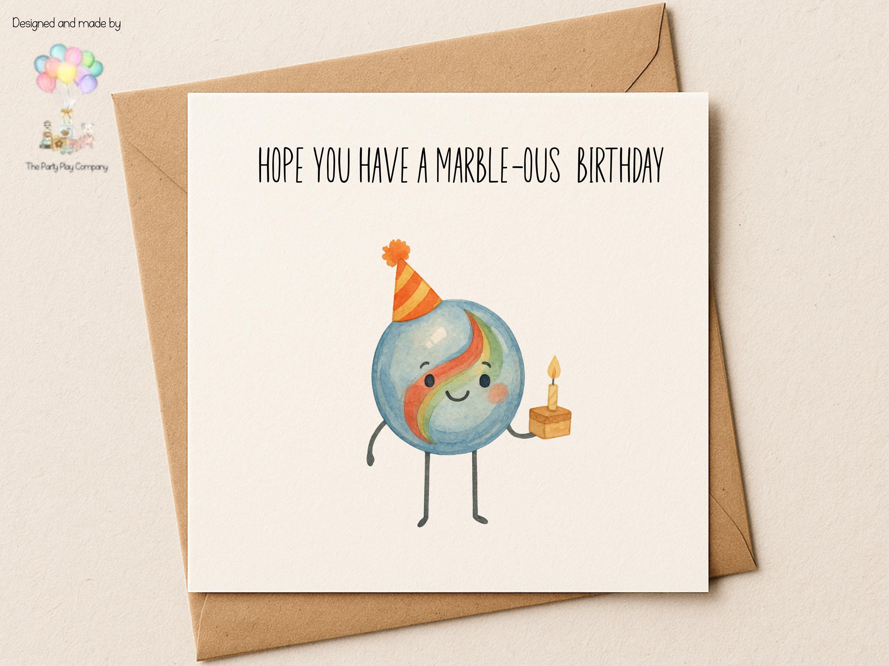 Funny Marble Birthday Card: Pun Greeting Card with Kraft Envelope