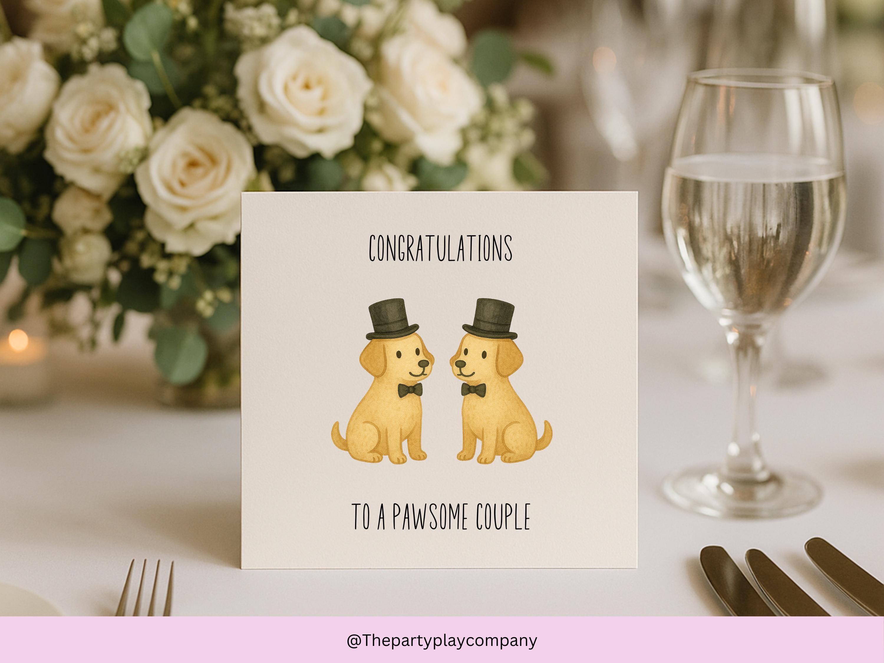 Funny Gay Wedding Card: Pawsome Groom Dogs LGBTQ Celebration