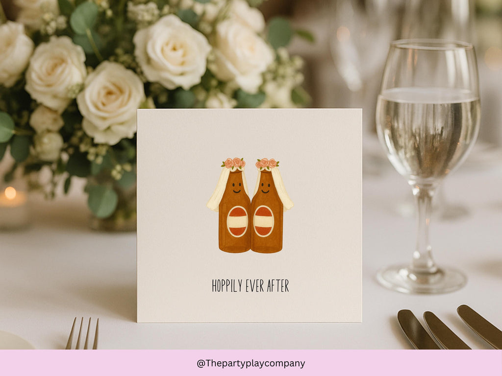 Funny Lesbian Wedding Card: Hoppily Ever After Beer Bottles