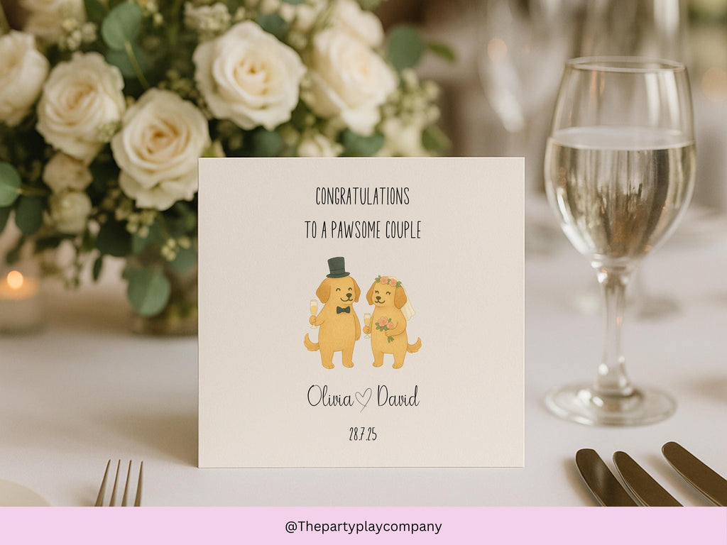 Dog Wedding Card: "Pawsome Couple" Golden Retrievers - Personalized