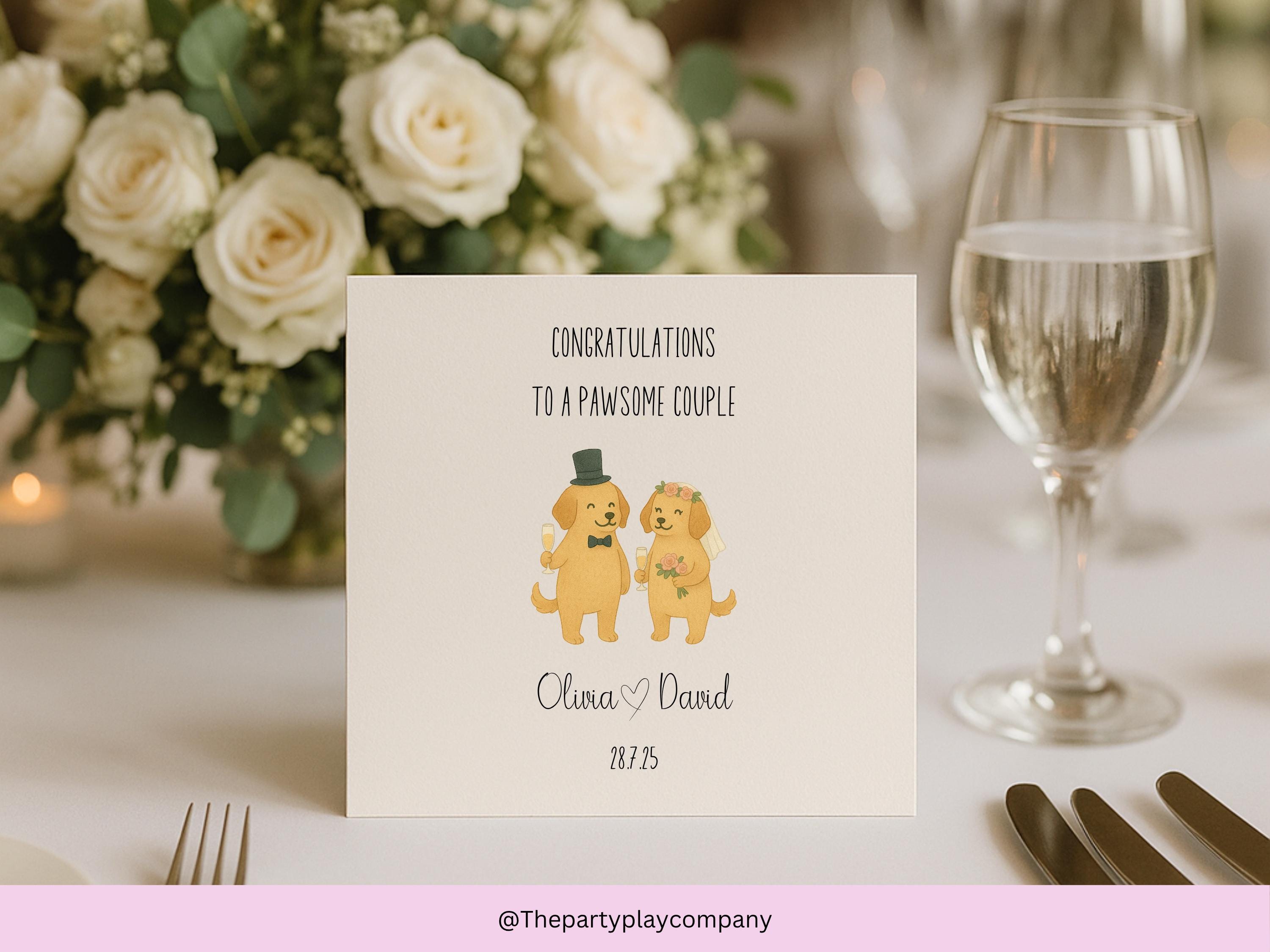 Dog Wedding Card: "Pawsome Couple" Golden Retrievers - Personalized