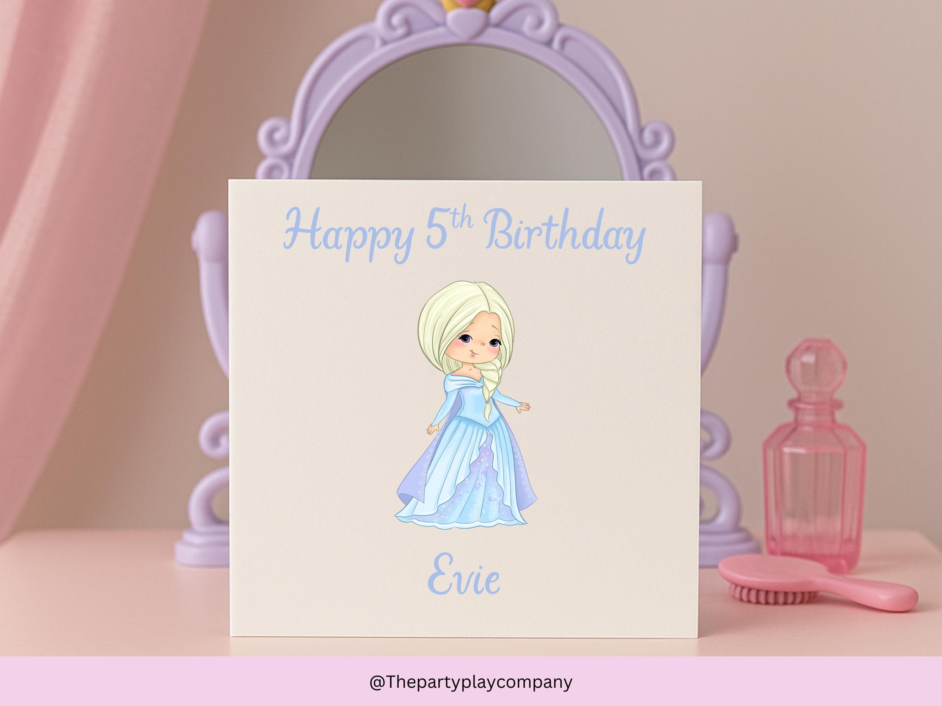 Personalised Ice Princess Birthday Card – Custom Name & Age, 6x6 Girls Card, More Designs Available
