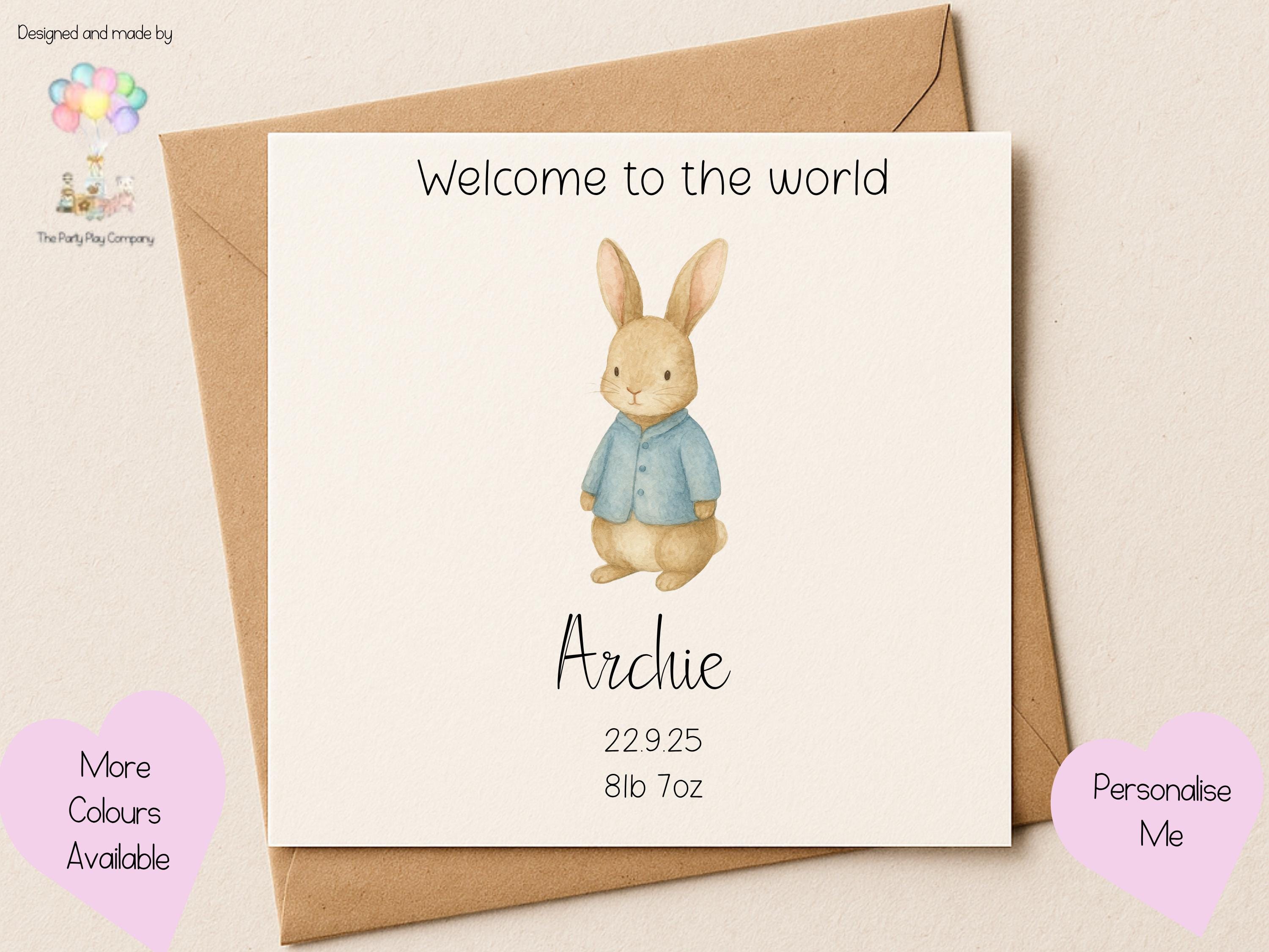 Personalised New Baby Boy Card: Blue Bunny, Handmade Keepsake