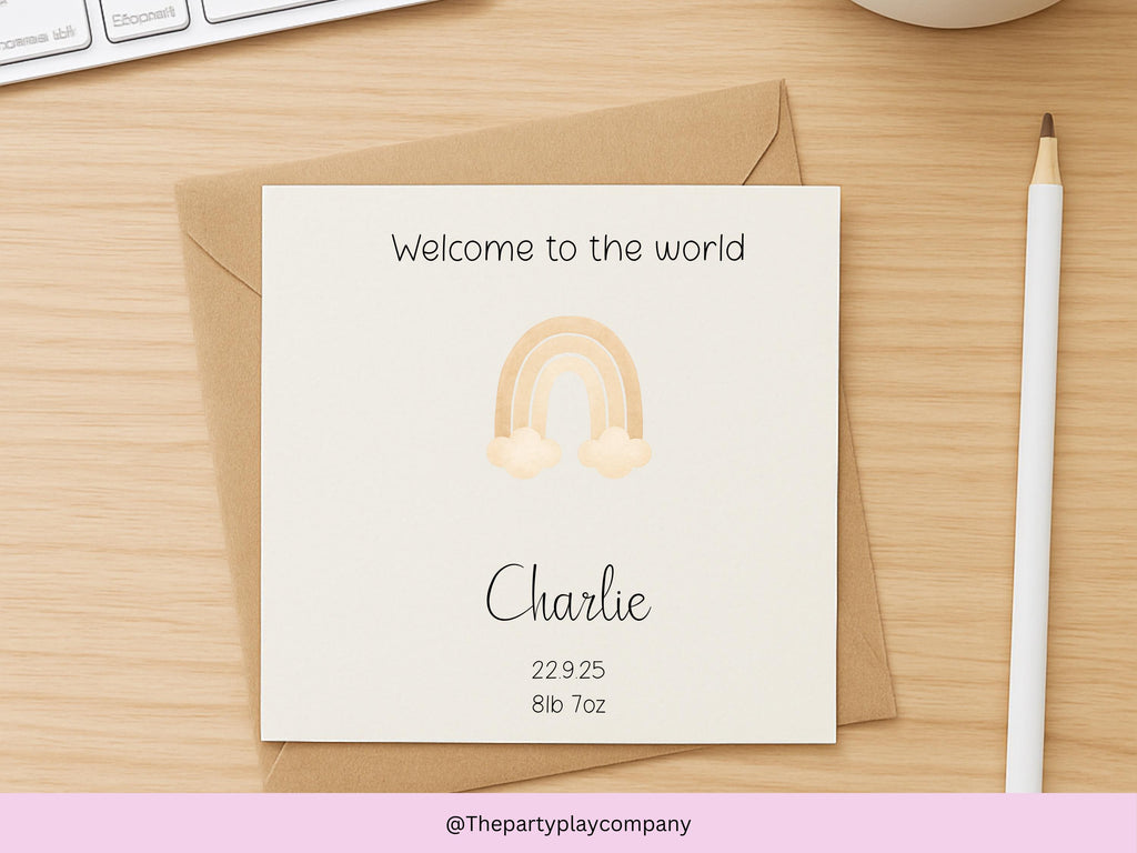 Personalized Rainbow New Baby Card: Welcome to the World