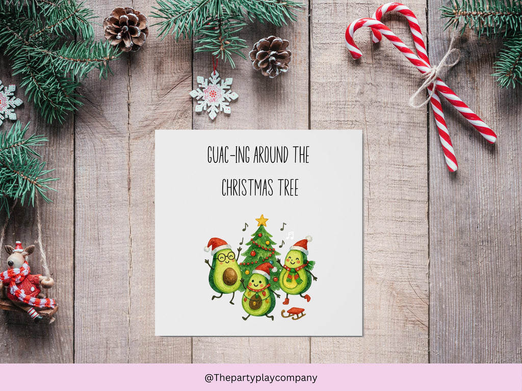 Funny Avocado Christmas Card: Guac-ing Around Pun - 6x6