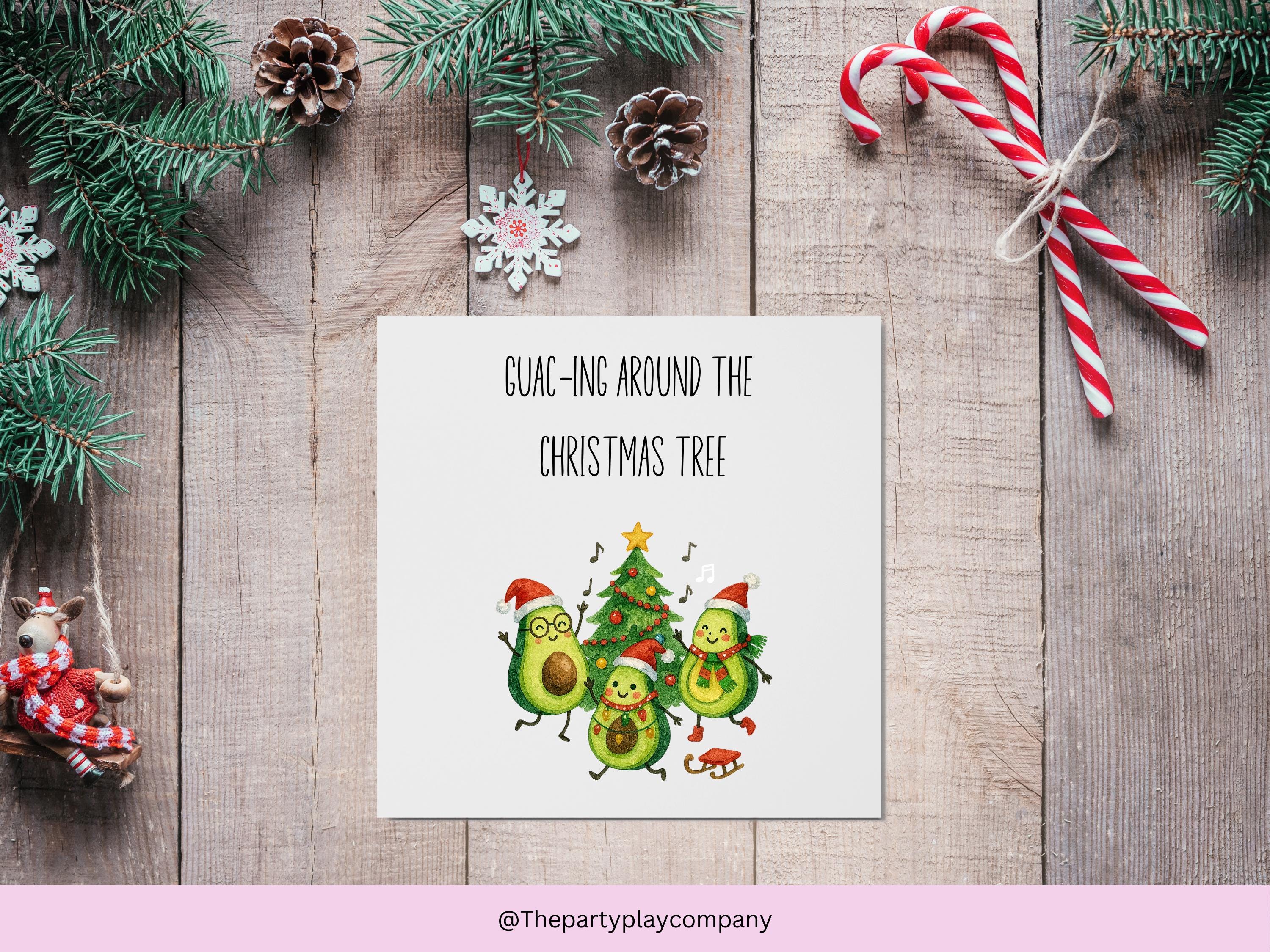 Funny Avocado Christmas Card: Guac-ing Around Pun - 6x6