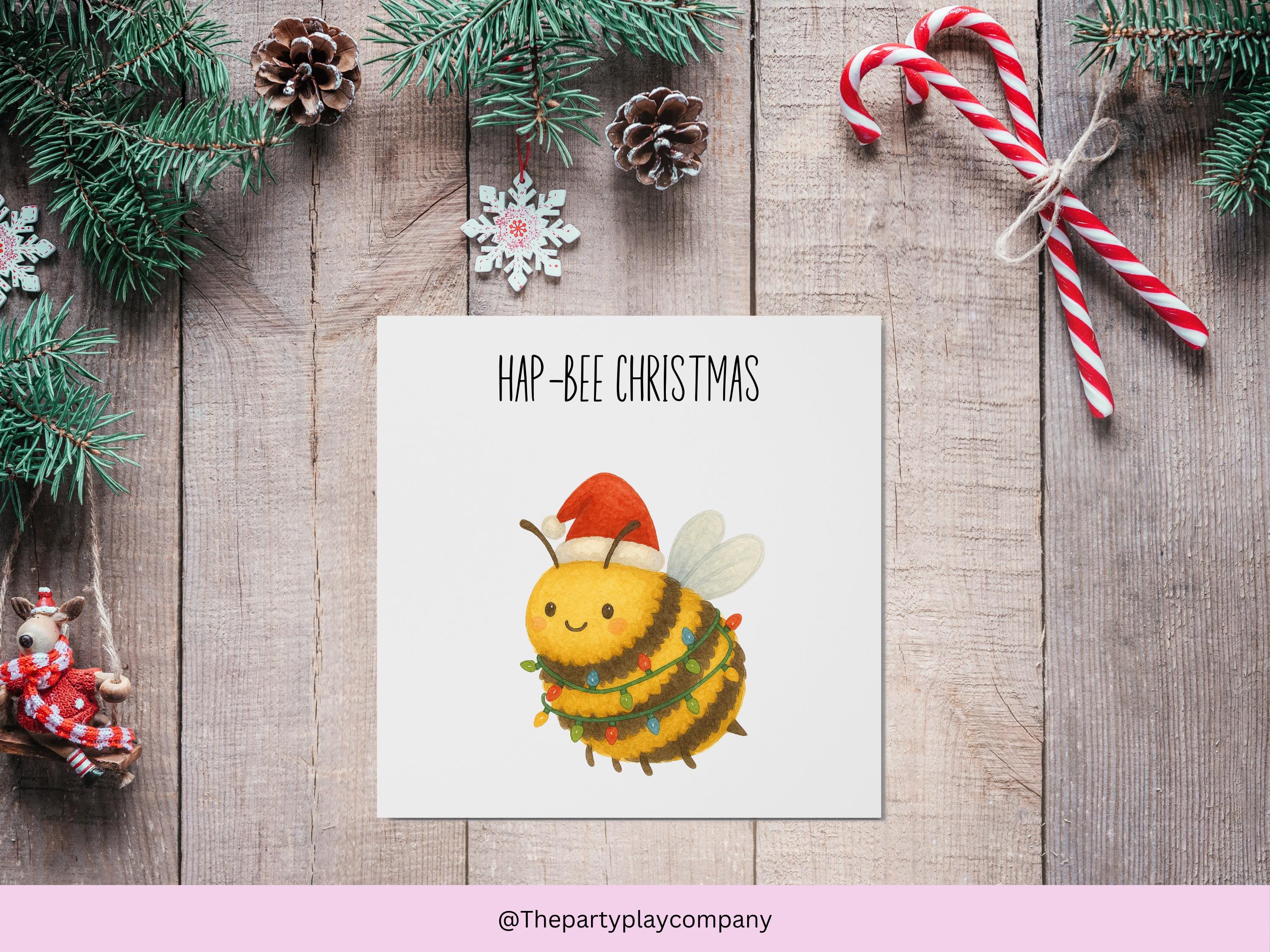 Funny Bee Christmas Card: Hap-Bee Pun Holiday Greeting