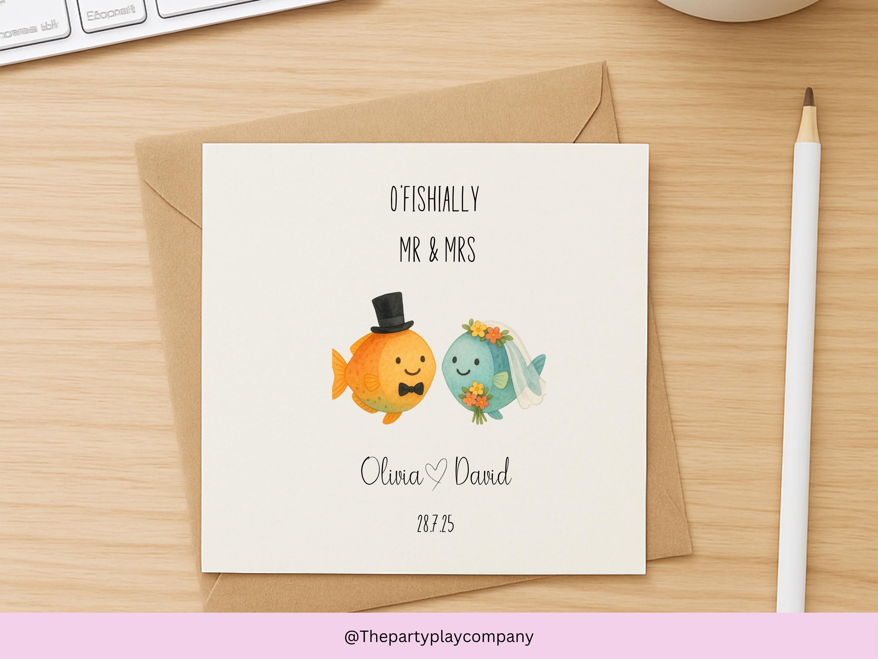 Funny Fish Wedding Card: O-Fish-ally Mr & Mrs - Personalized