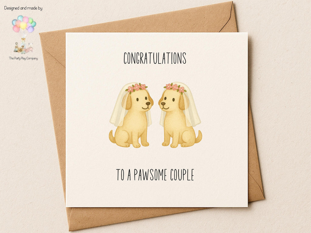 Funny Lesbian Wedding Card: Pawsome Bride Dogs Illustration