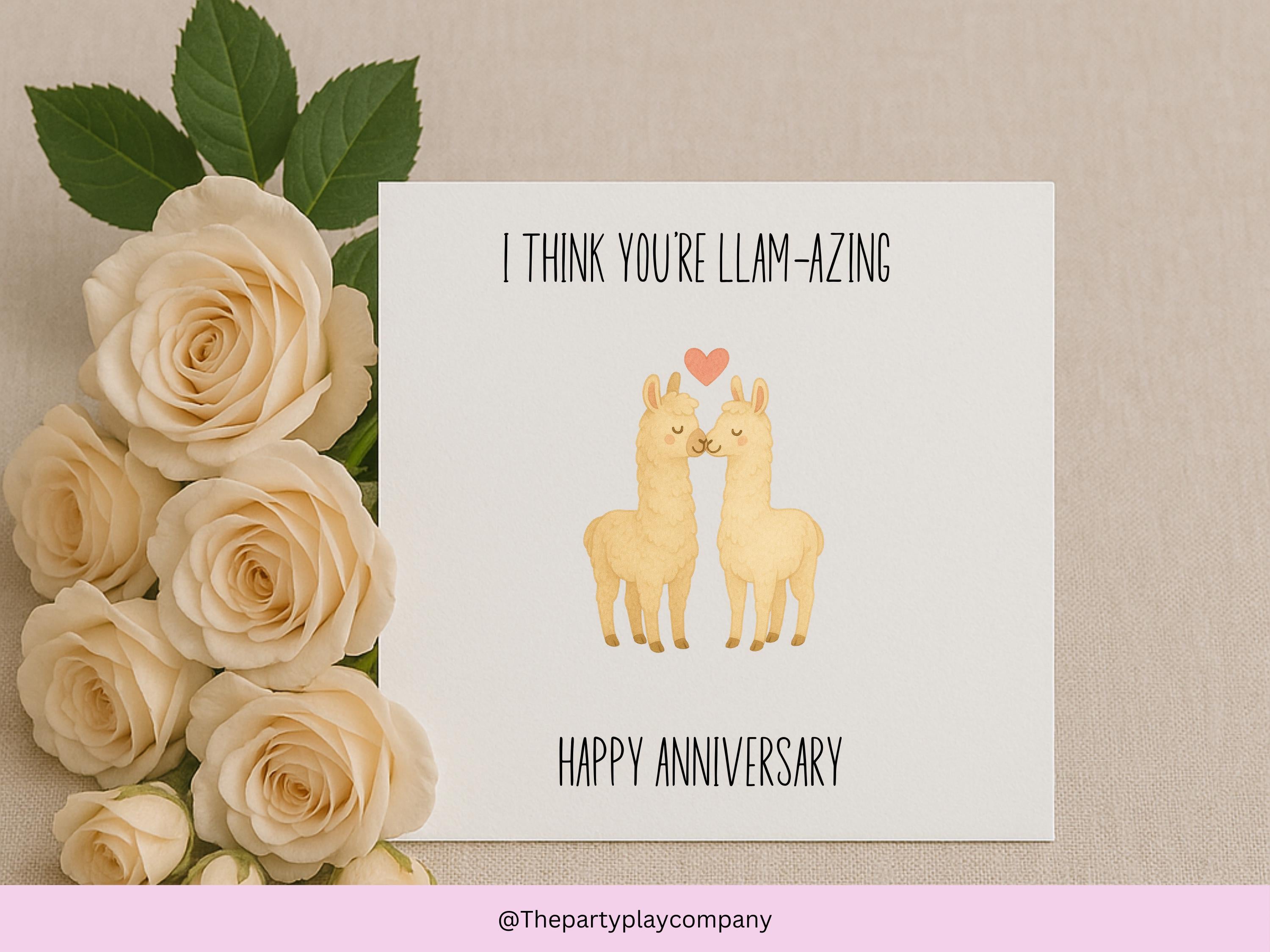 Funny Llama Anniversary Card: I Think You're Llam-azing