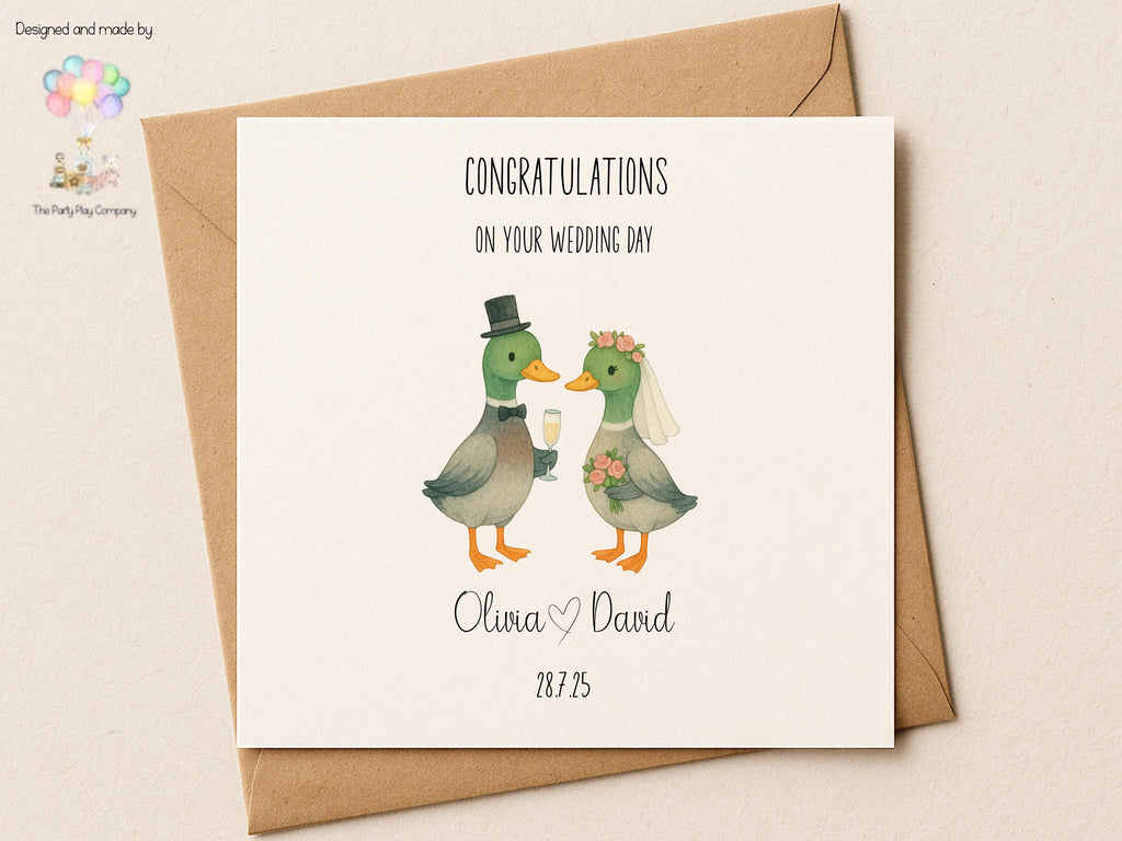 Personalised Wedding Card | Cute Duck Couple | Custom Names & Date | Engagement or Anniversary Card