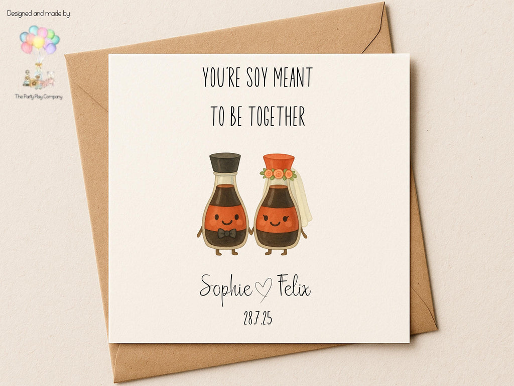 Funny Wedding Card | Soy Pun Congratulations Card | You’re Soy Meant To Be Together | Personalised Newlyweds Card | 4 for 10 Pound Offer