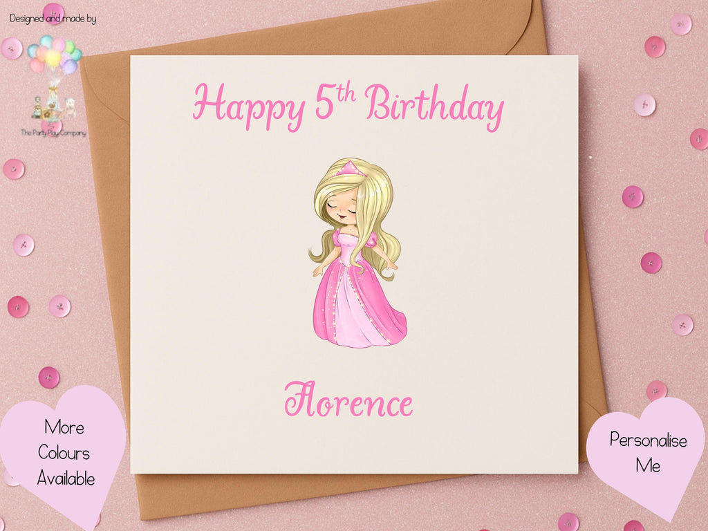 Personalized Pink Princess Birthday Card: Custom Name & Age