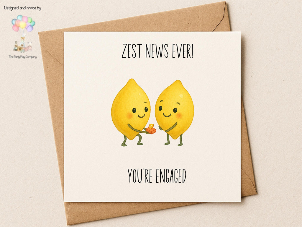 Funny Engagement Card | Lemon Pun Couple | Zest News Ever | Cute Congratulations Card for Engagement