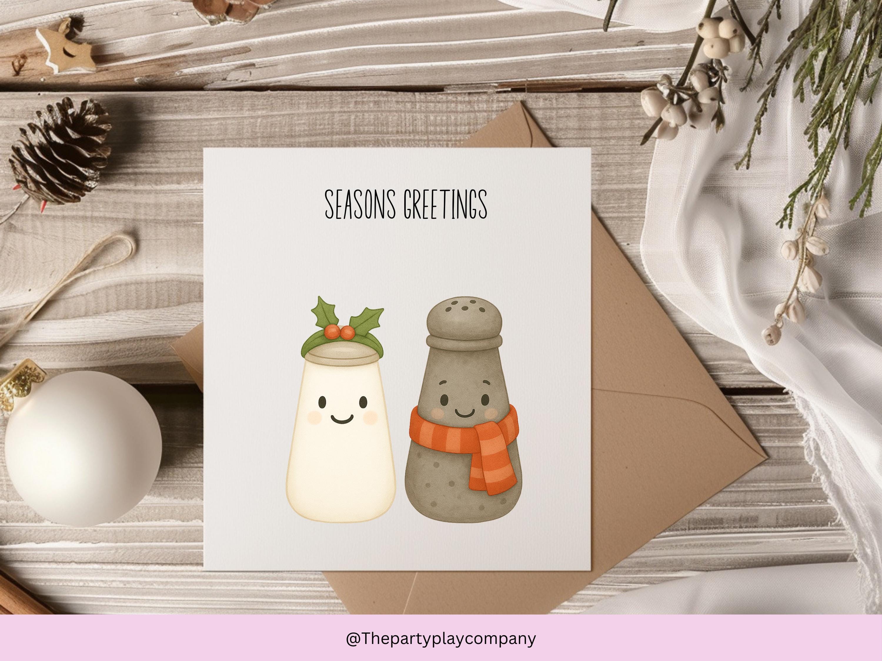 Funny Christmas Card | Salt and Pepper Pun Seasons Greetings| Cute Festive Foodie Card | Quirky Holiday Card for Friends & Family