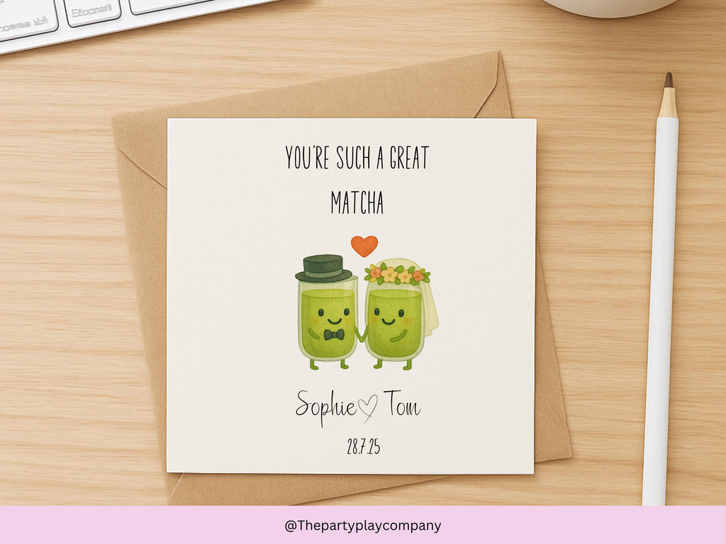 Funny Wedding Card | Matcha Tea Pun Congratulations Card | You’re Such a Great Matcha | Personalised Newlyweds Card | 4 for 10 Pound Offer