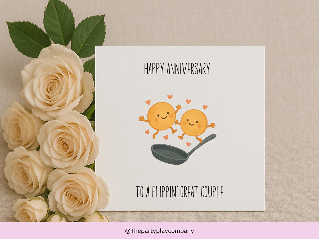 Cute Pancake Anniversary Card – To a Flippin’ Great Couple, Funny Food Pun Love Card, Kawaii Anniversary Card for Husband Wife