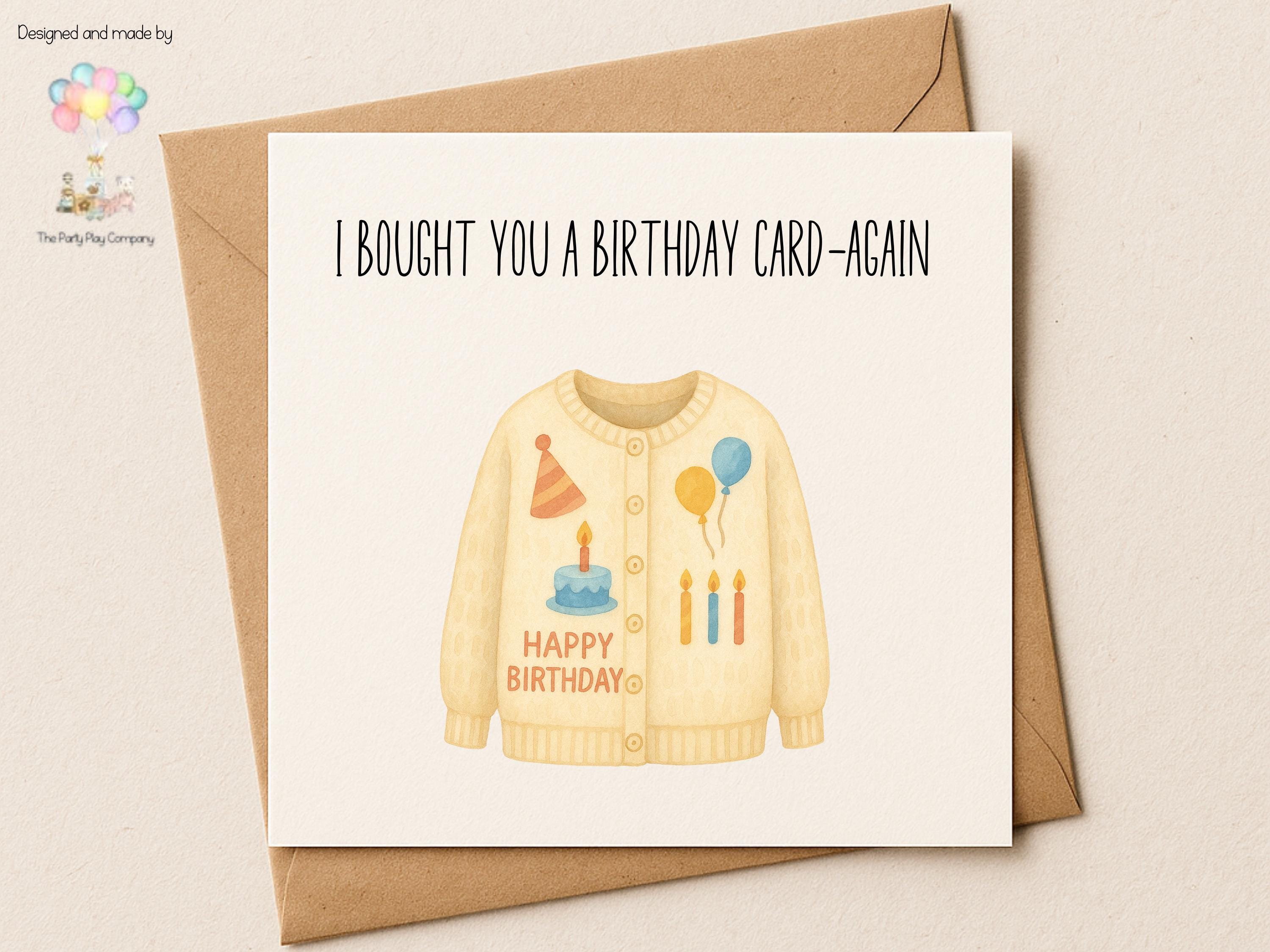 Funny Birthday Card: Quirky Cardigan Pun - Kraft Envelope