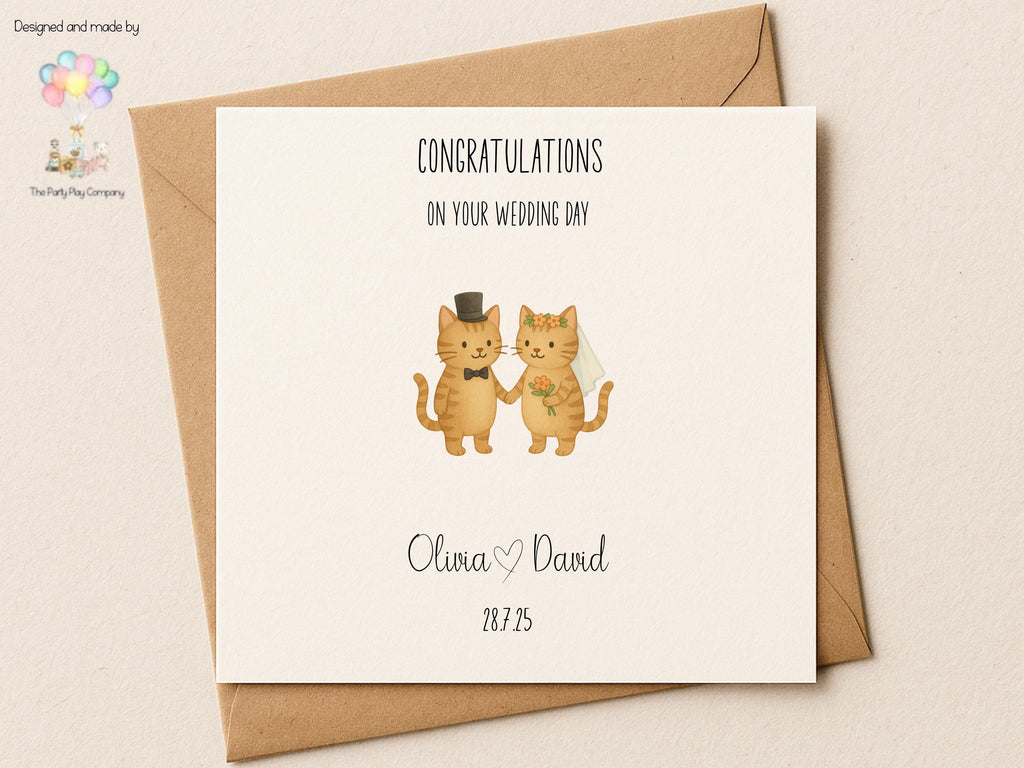 Personalised Wedding Card | Cute Cat Couple | Custom Names & Date | Engagement or Anniversary Card