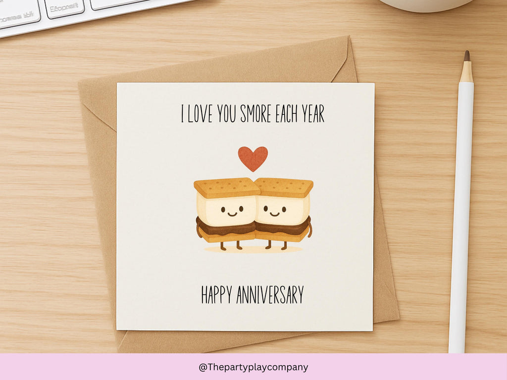 Funny Anniversary Card – I Love You S’more Each Year, Cute Pun Food Illustration, Couples Love Card for Partner, Husband, Wife