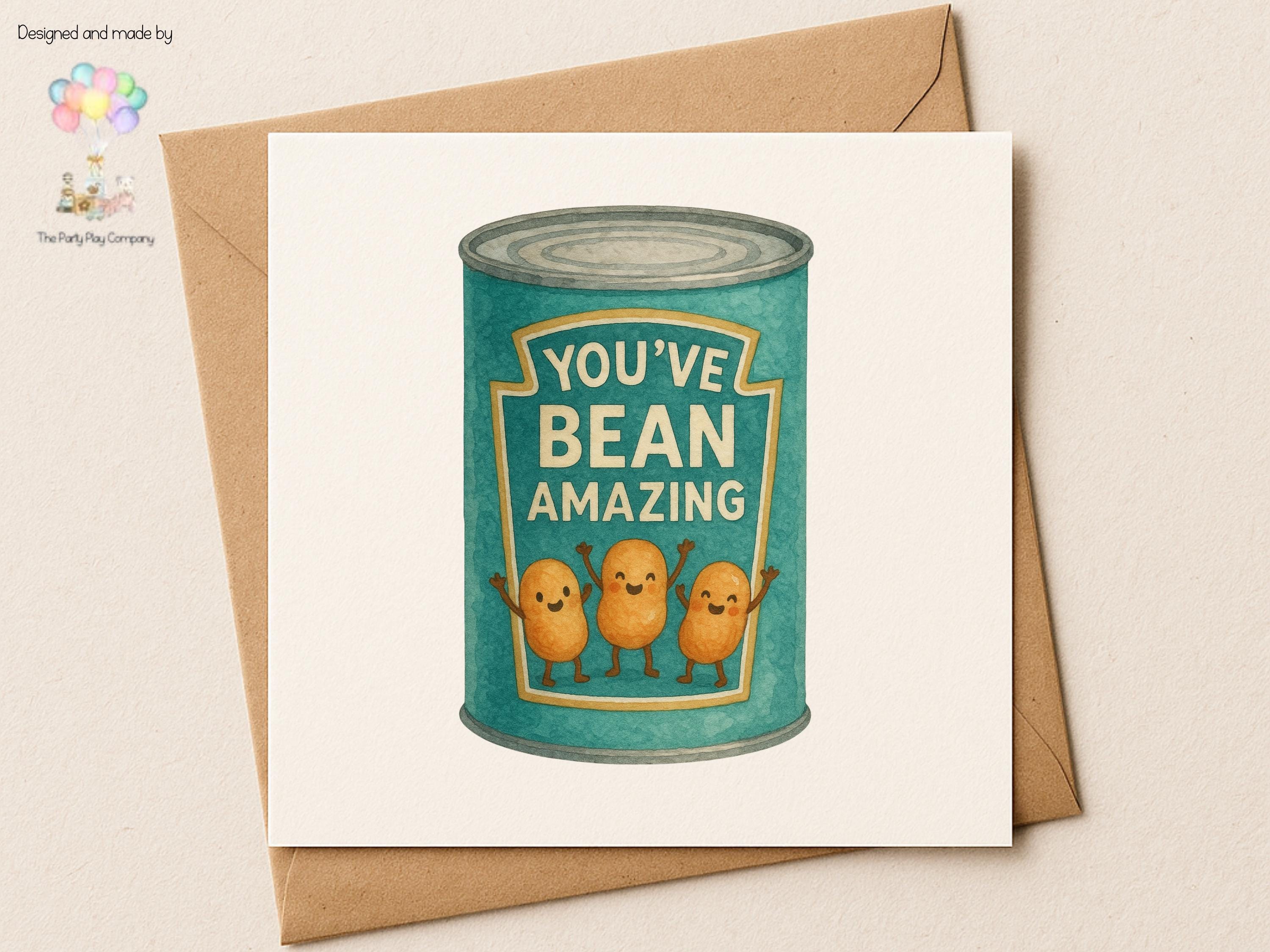 Cute Thank You Card | Bean Pun | You’ve Bean Amazing | Funny Food Pun Card for Friends Family Teacher