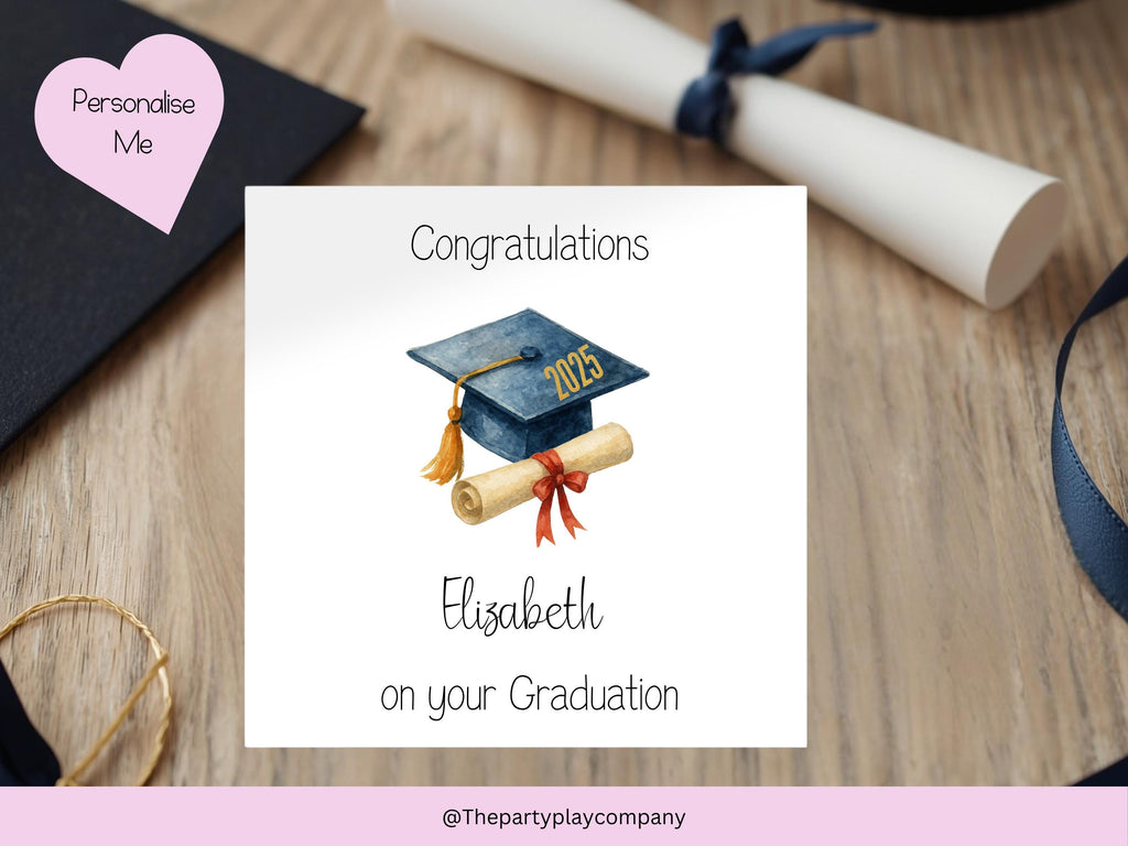 Personalized Graduation Card 2025: Watercolor Cap & Scroll
