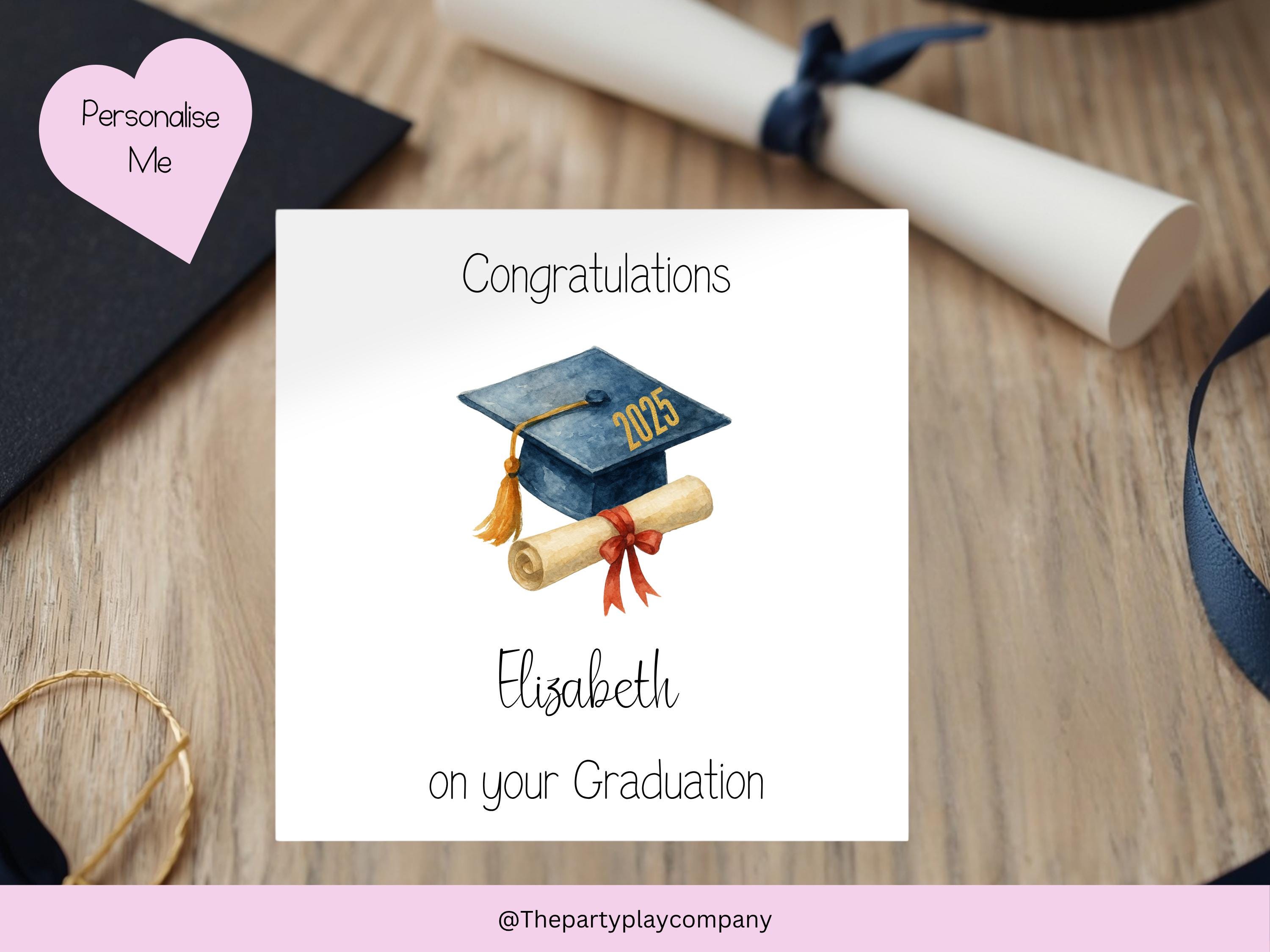 Personalized Graduation Card 2025: Watercolor Cap & Scroll