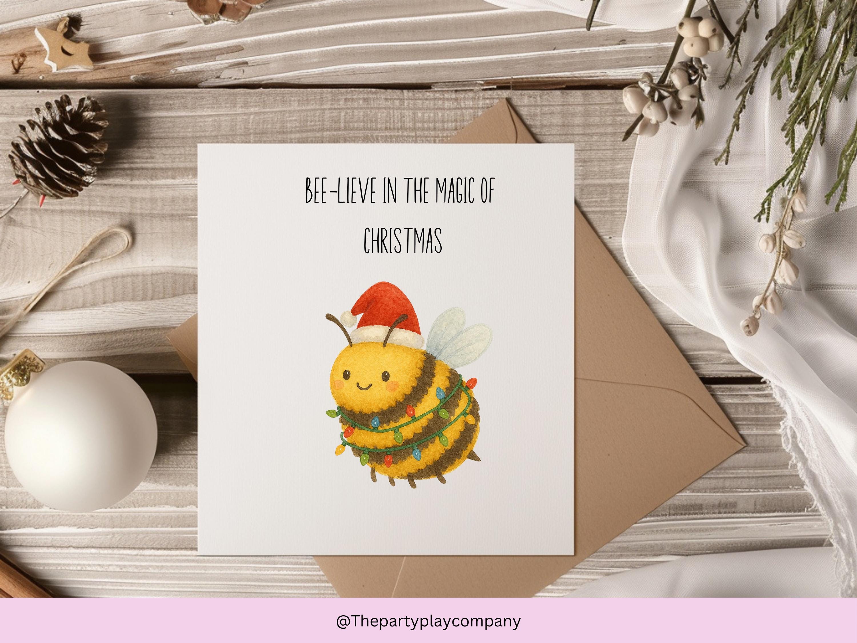 Funny Bee Christmas Card: Pun Greeting with Kraft Envelope