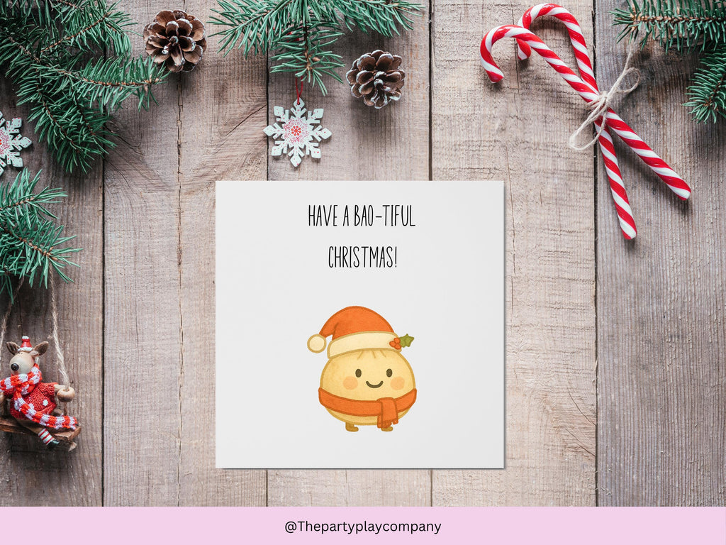 Funny Christmas Card | Cute Bao Pun Xmas Card | Quirky Foodie Holiday Card | Have A Bao-tiful Christmas | 4 for 10 Pound Offer