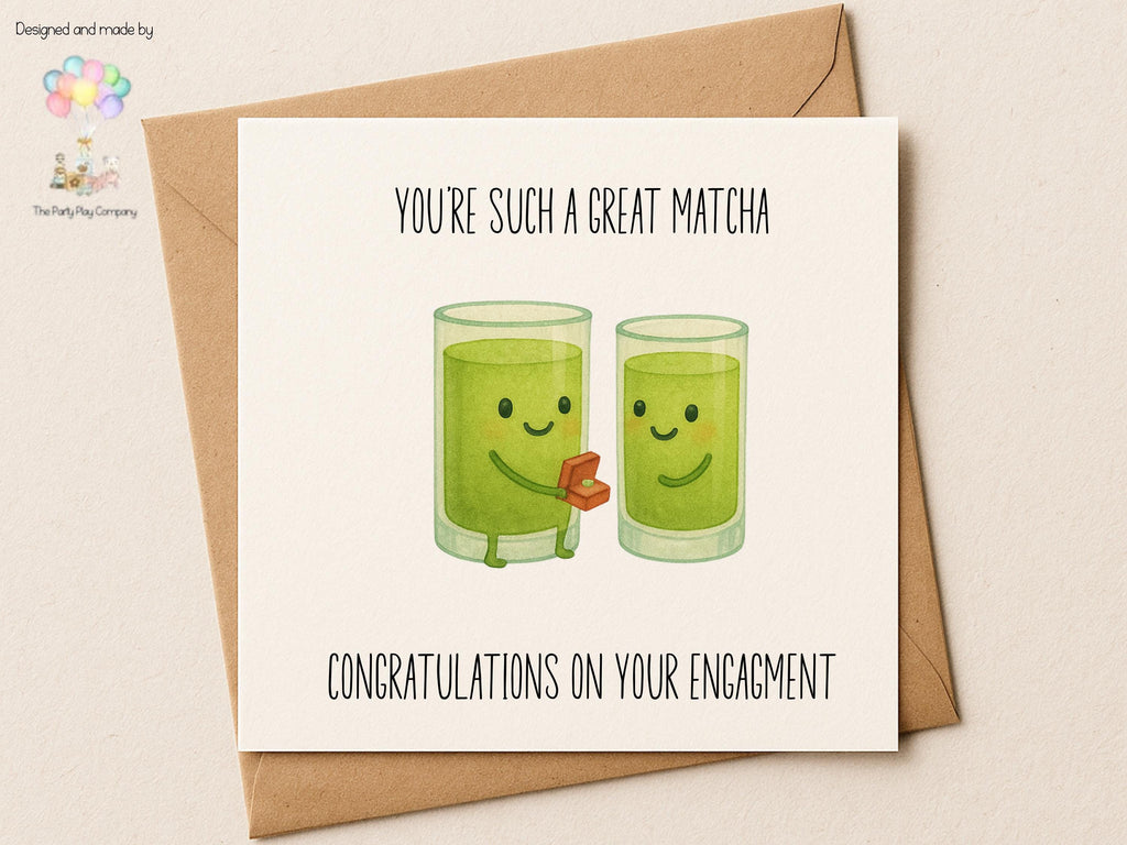 Funny Engagement Card | Matcha Pun Couple | Great Match Love | Cute Congratulations Card for Engagement