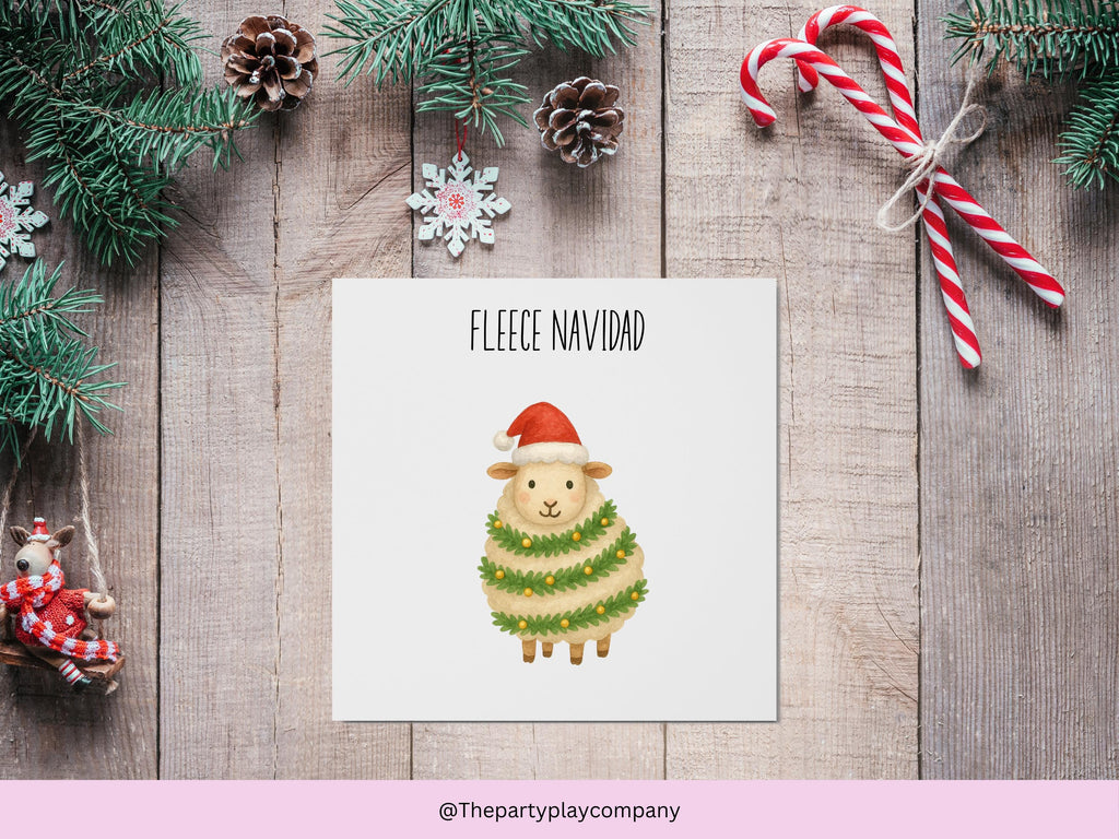 Funny Sheep Christmas Card: Fleece Navidad Pun - 6x6 Holiday Greeting
