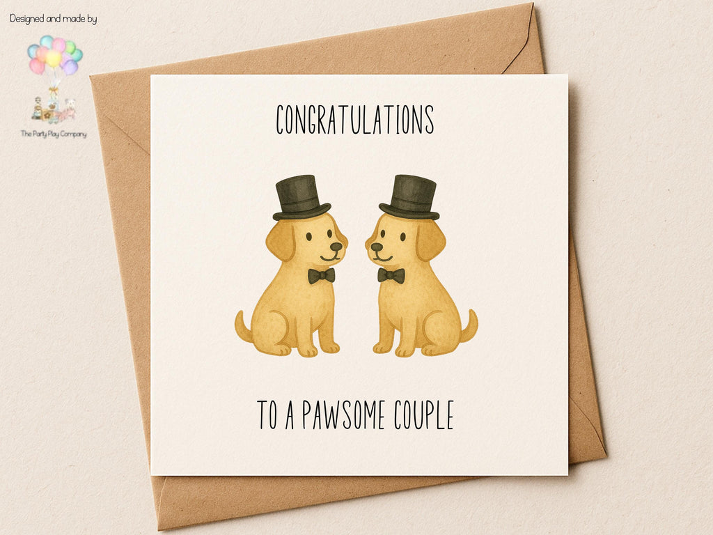 Funny Gay Wedding Card: Pawsome Groom Dogs LGBTQ Celebration