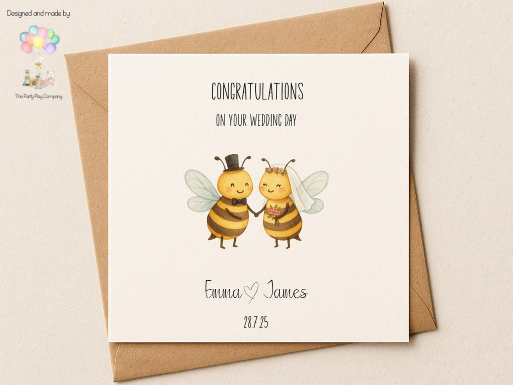 Personalised Wedding Card | Cute Bee Couple Pun | Custom Names & Date | Engagement or Anniversary Card