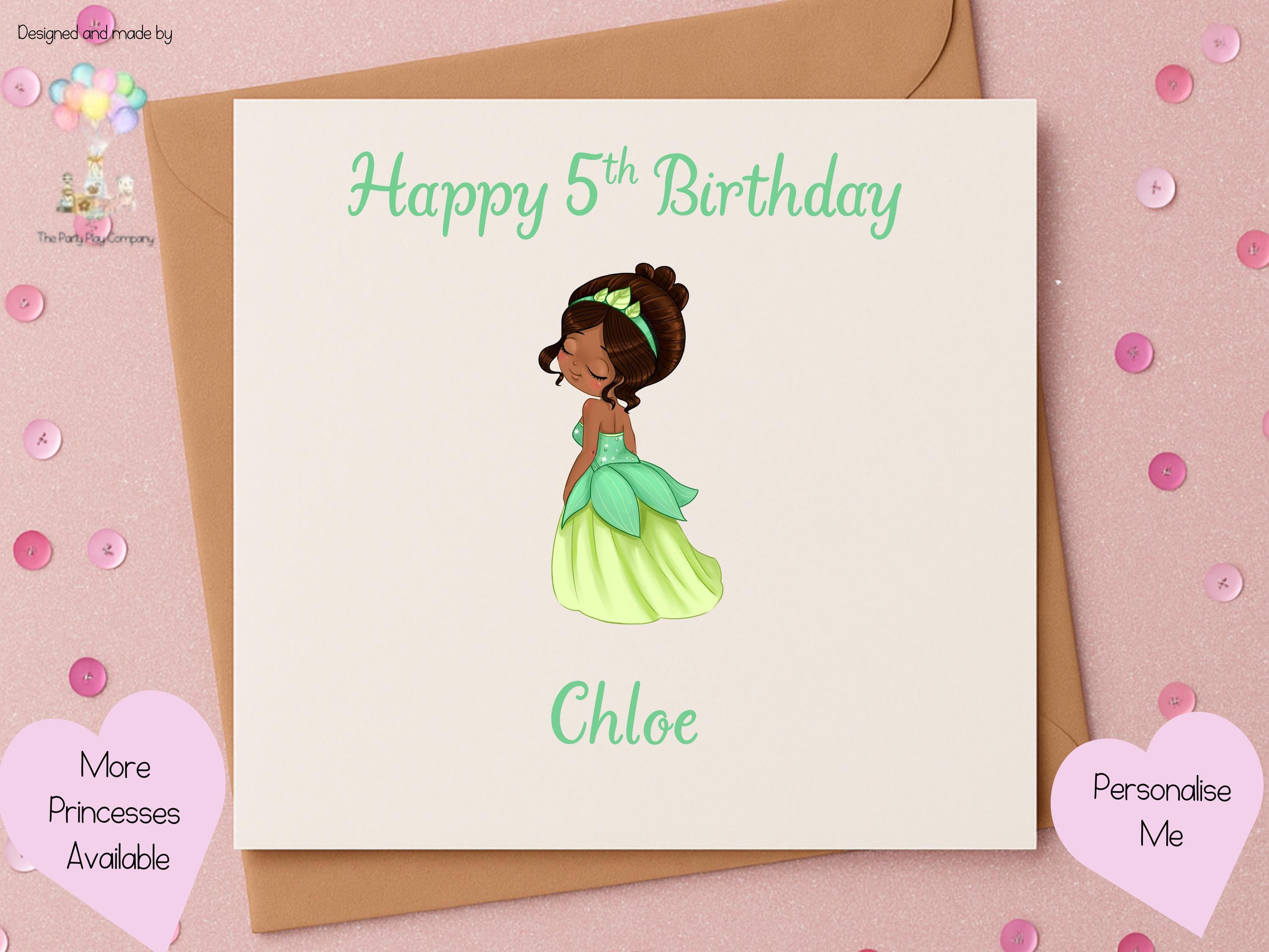 Personalised Green Princess Birthday Card – Custom Name & Age, 6x6 Girls Card, More Designs Available
