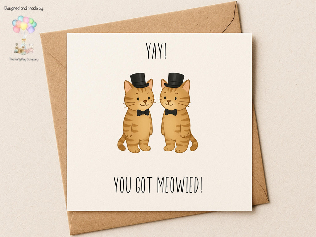 Funny Gay Wedding Card: You Got Meowied Cat Pun
