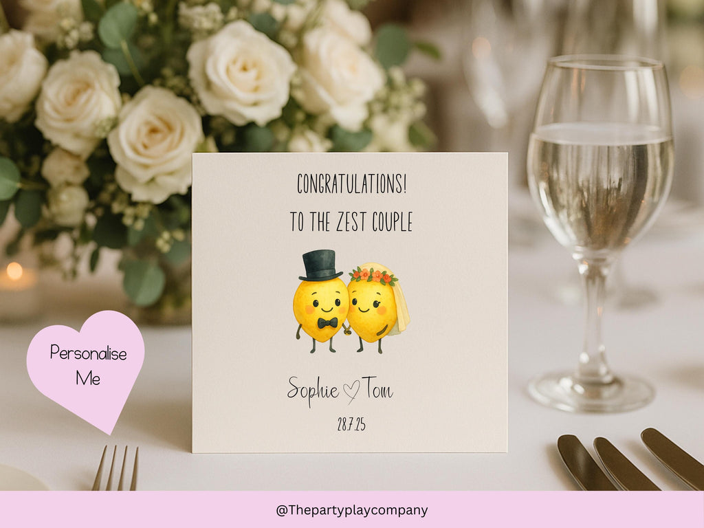 Funny Wedding Card | Lemon Pun Congratulations Card | To the Zest Couple Newlyweds Card | Personalised Option | 4 for 10 Pound Offer