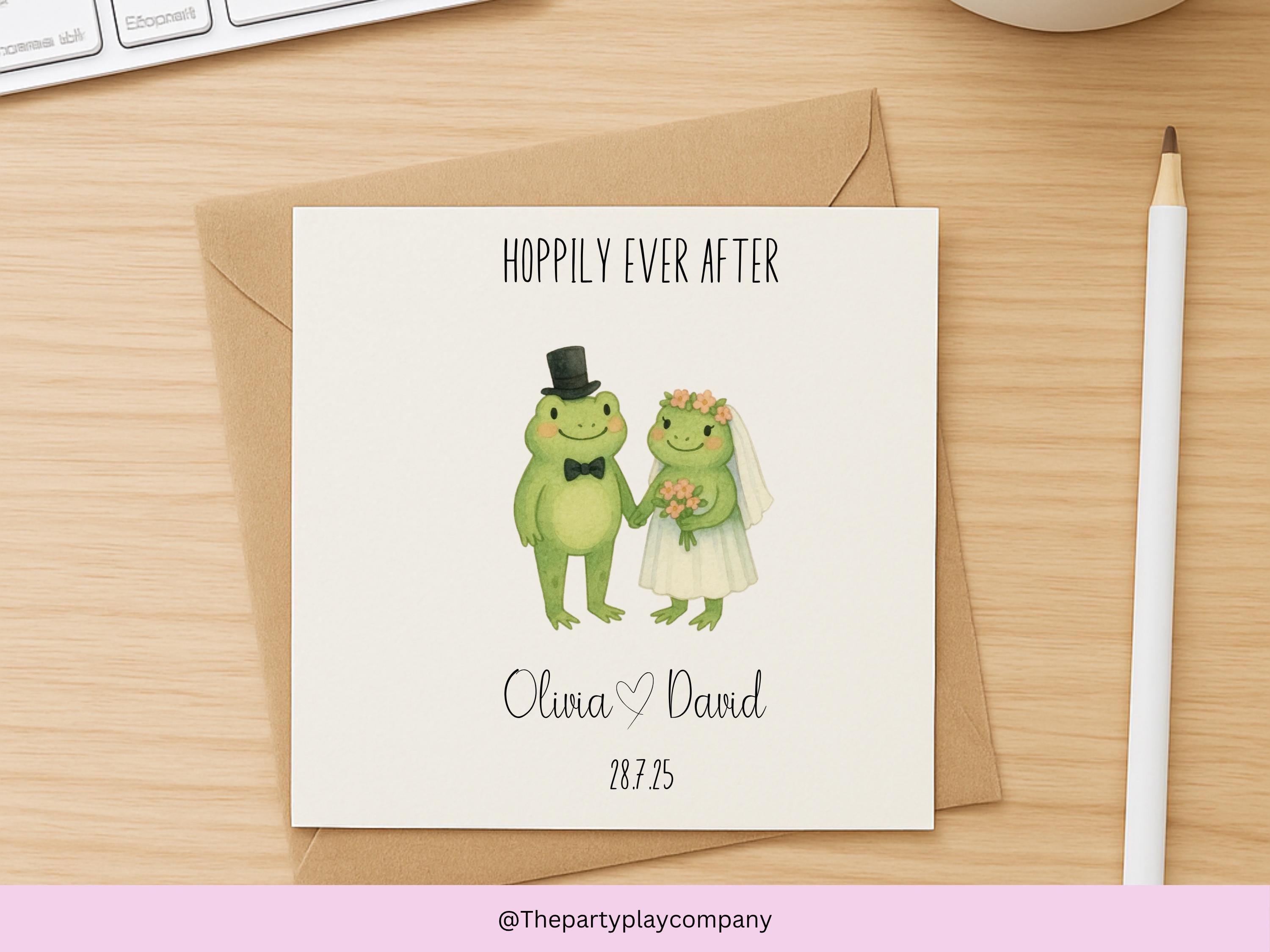 Funny Frog Wedding Card: Hoppily Ever After - Personalized Keepsake