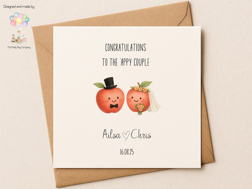 Personalised Wedding Card | Funny Pun Apple Couple | Custom Names & Date | Engagement or Anniversary Card