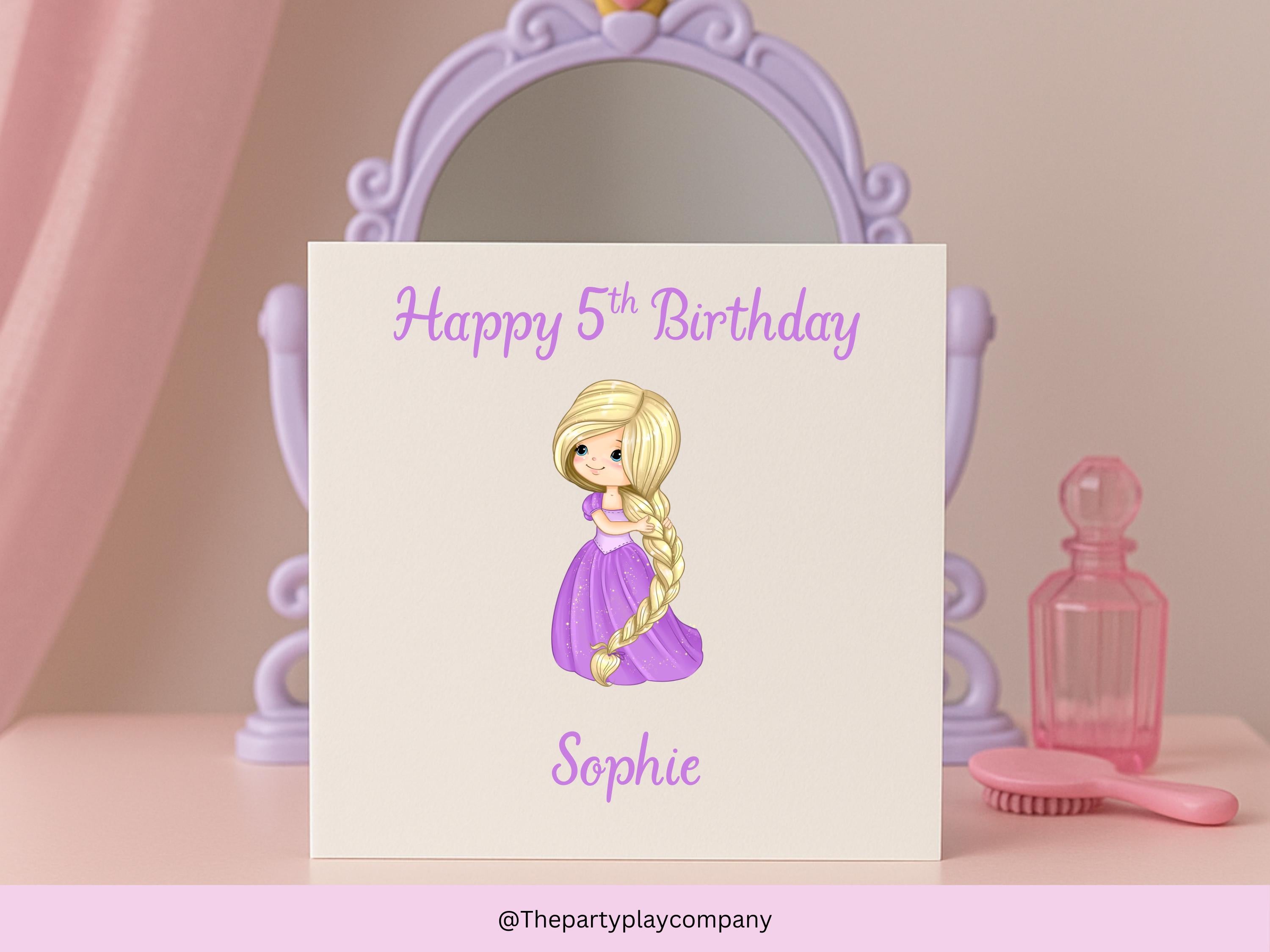 Personalized Princess Birthday Card: Custom Name & Age, 6x6 Girls Card